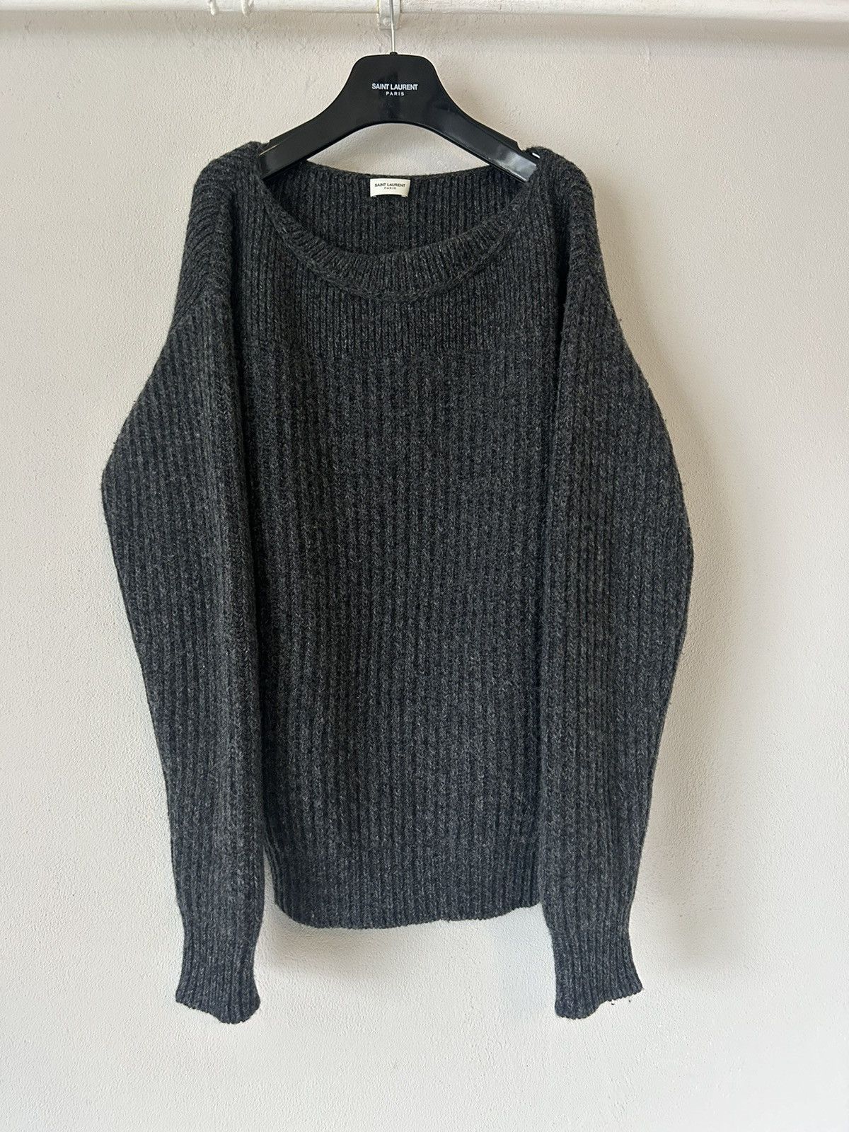 Saint Laurent Paris Saint Laurent Paris Boat Neck Chunky Knit Sweater Size US L / EU 52-54 / 3 - 1 Thumbnail