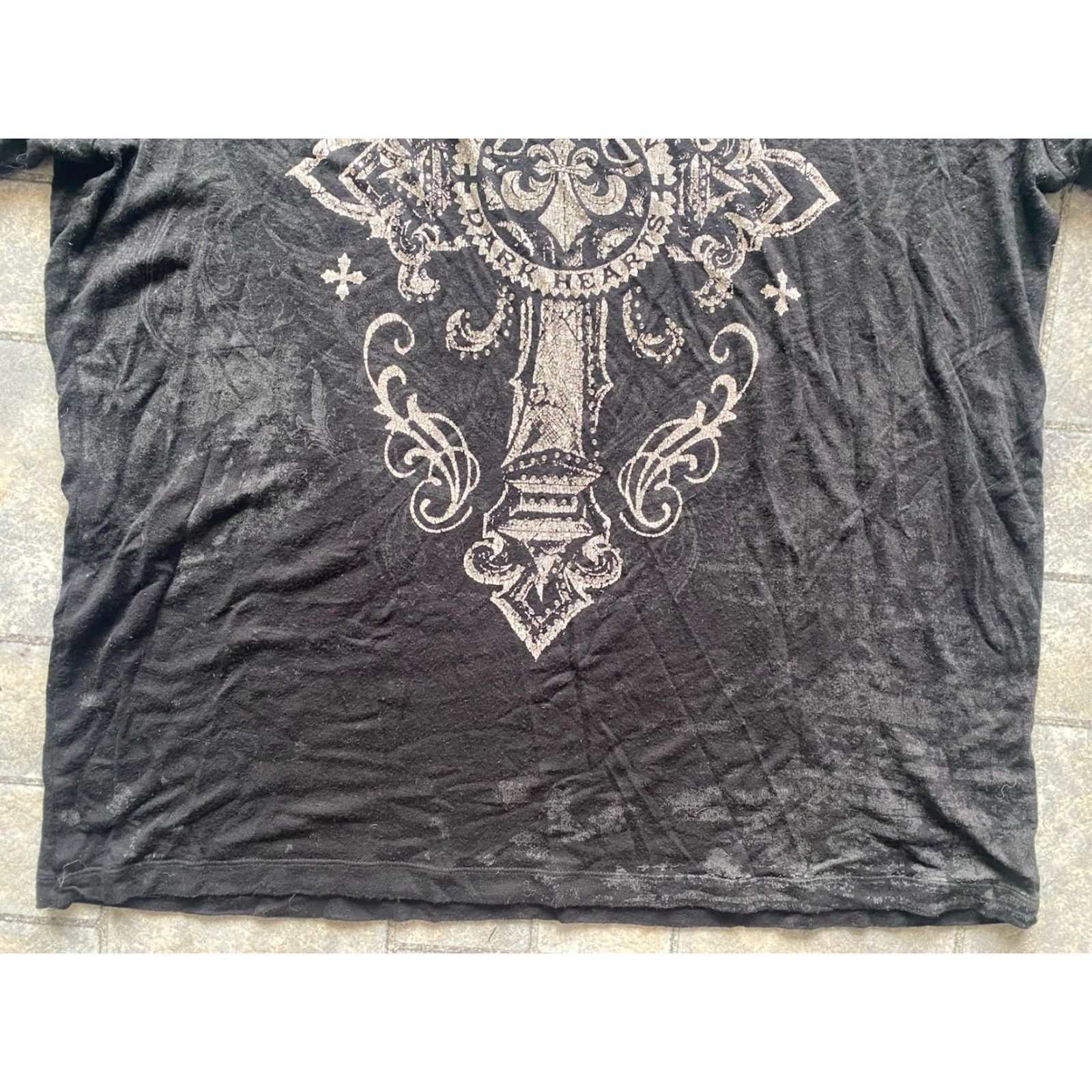 Affliction VINTAGE Affliction Live Fast WOMENS Blouse Off Shoulder Tank Shirt Black L Womens Dark Hearts Cross Rhinestone Contour Fleur-de-lis 90s / 2000s Size L / US 10 / IT 46 - 2 Thumbnail