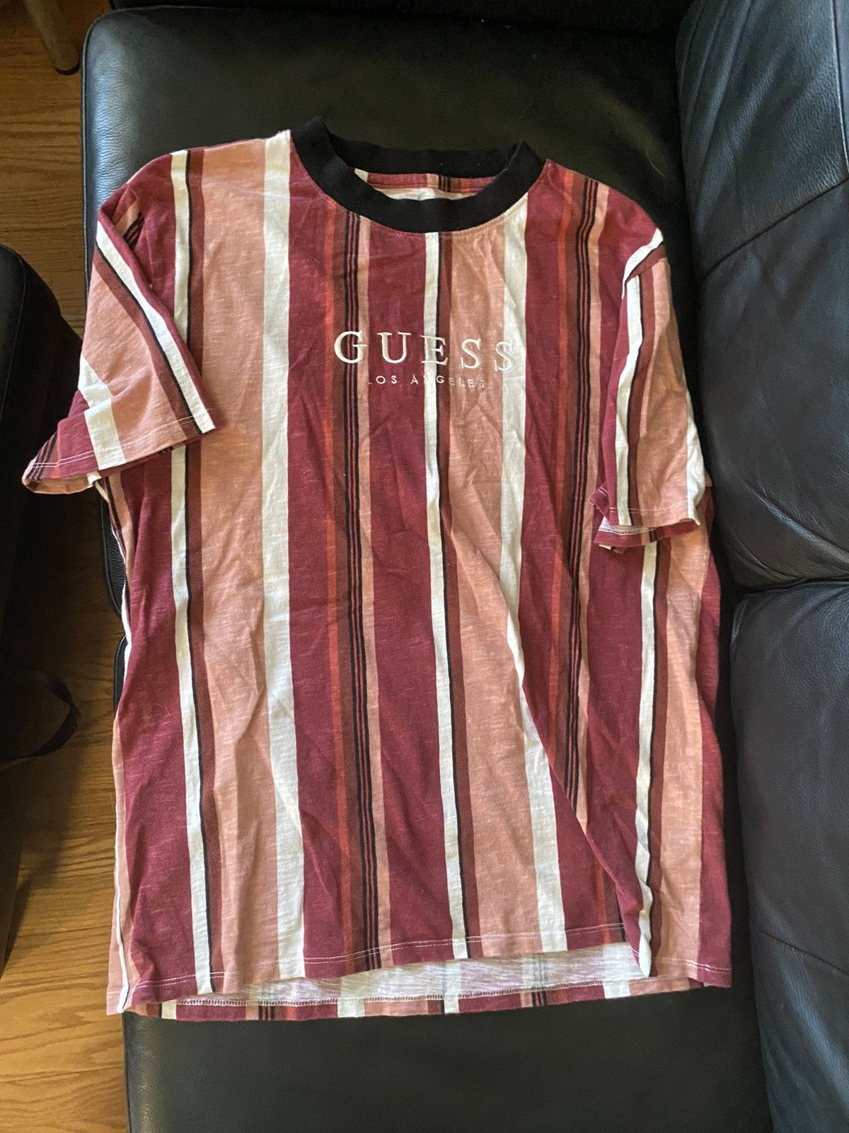 Pink striped best sale guess shirt