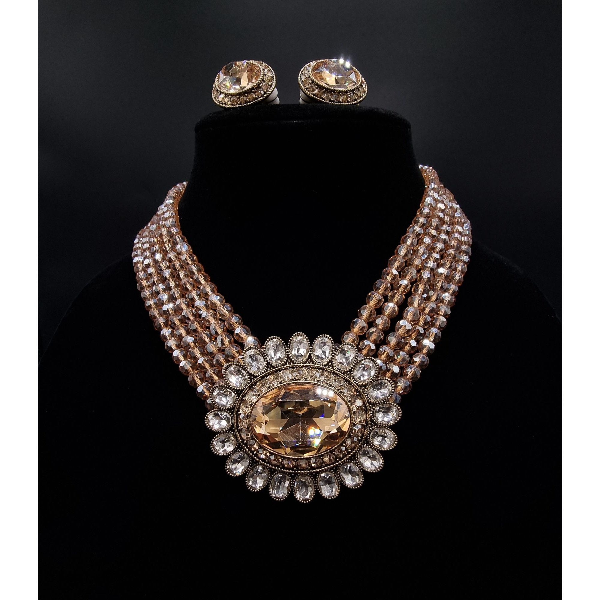 Vintage Heidi Daus Multi-Strand Crystal Necklace & Matching Oval Ear Size ONE SIZE - 1 Thumbnail