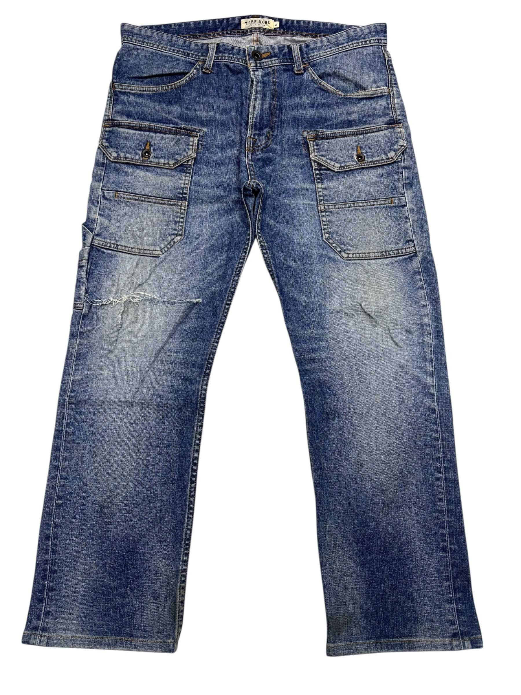 Avirex 🔥AVIREX TYPE BLUE WORKWEAR DISTRESSED DENIM JEANS Size US 35 - 8 Thumbnail