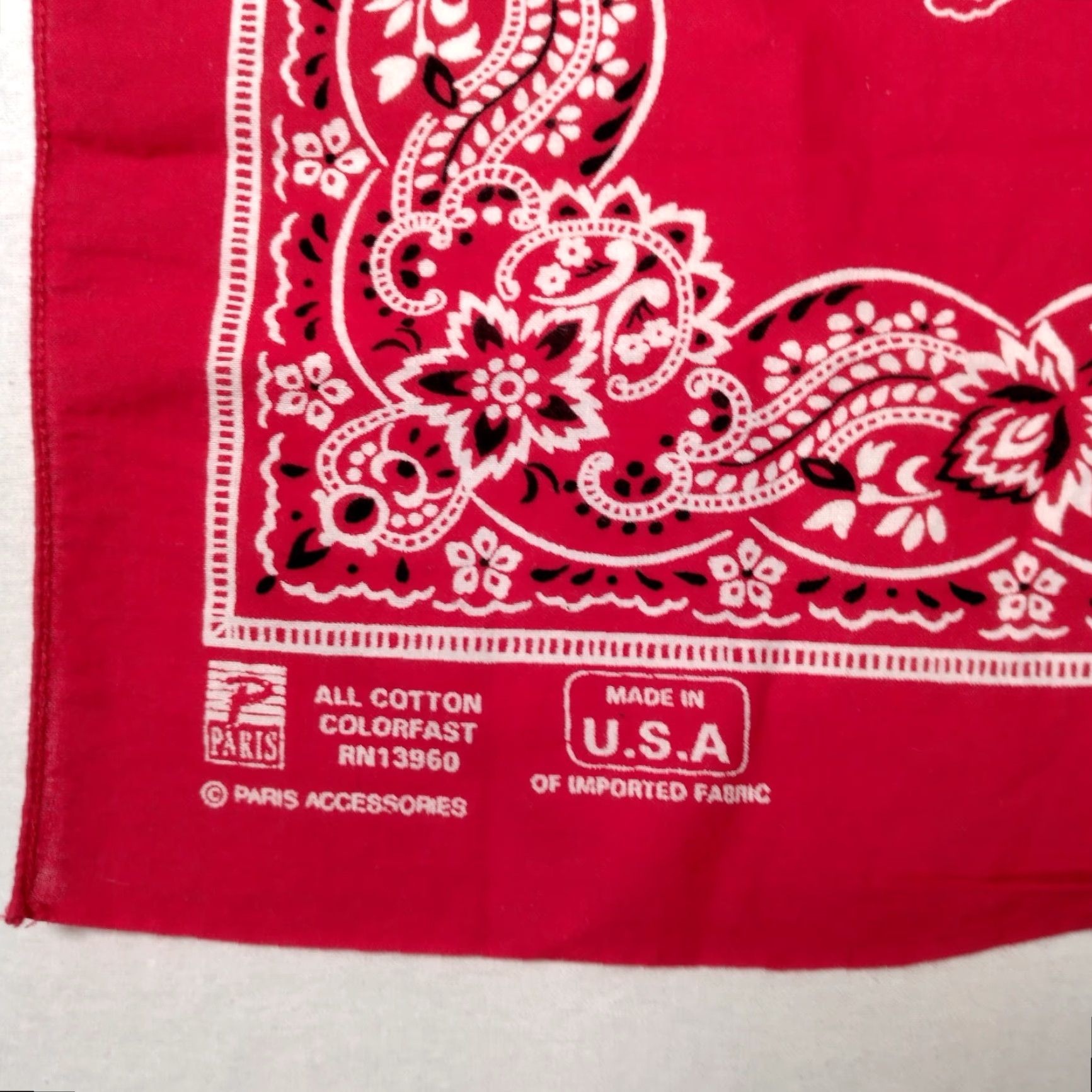 Vintage VINTAGE Paris Cotton Bandana Scarf Adult Unisex Red Paisley Mandala 90s Rockabilly Made in USA Size ONE SIZE - 7 Thumbnail