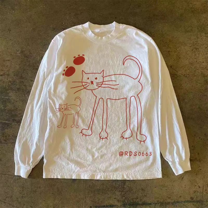 Vintage White washed vintage cat print cotton t-shirt Size US M / EU 48-50 / 2 - 1 Thumbnail