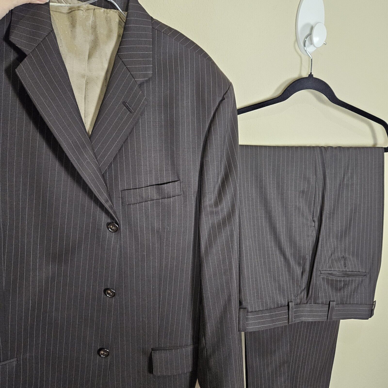 VTG Calvin Klein Pinstripe Wool Piece Suit Size 48R