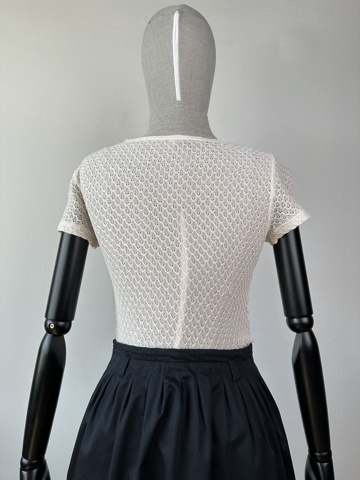 Moschino MOSCHINO Cream Black Lace Short Sleeve Pleated Dress Size M / US 6-8 / IT 42-44 - 14 Thumbnail