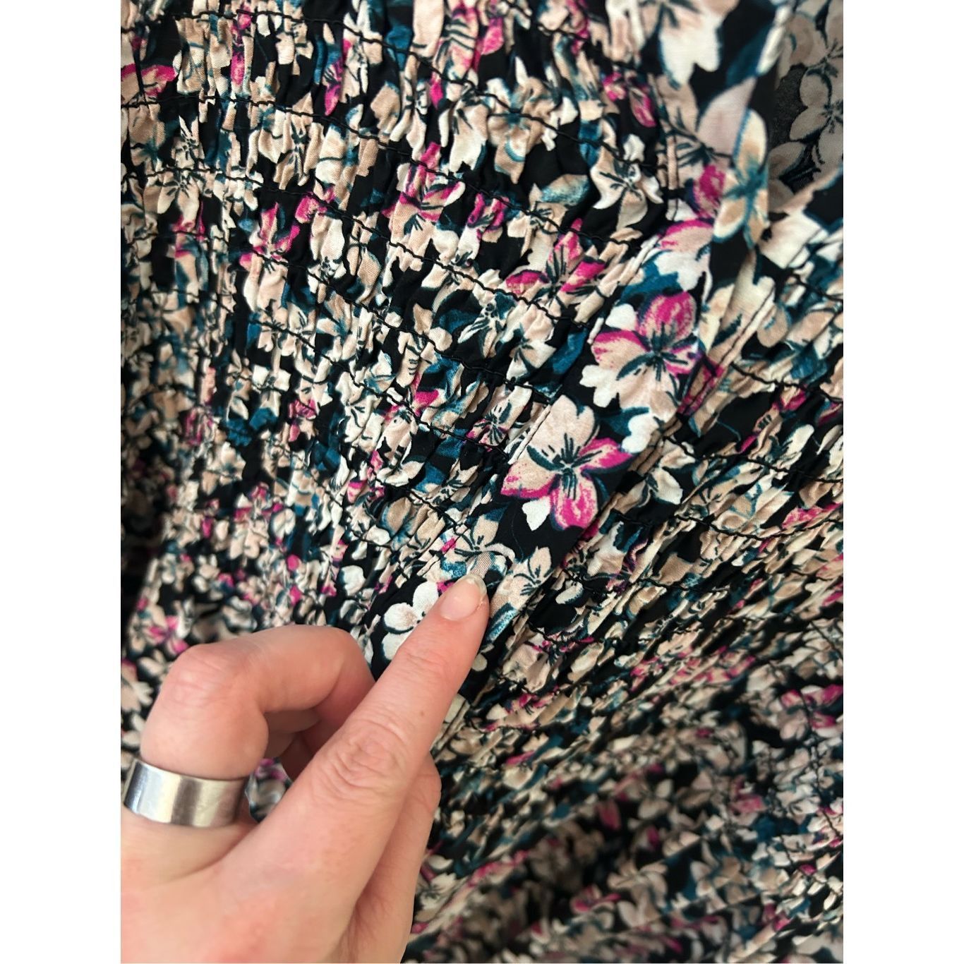SPY Optic Terra & Sky Dress Multicolor Floral Smocked Midi Side Slits, Size XL / US 12-14 / IT 48-50 - 6 Thumbnail