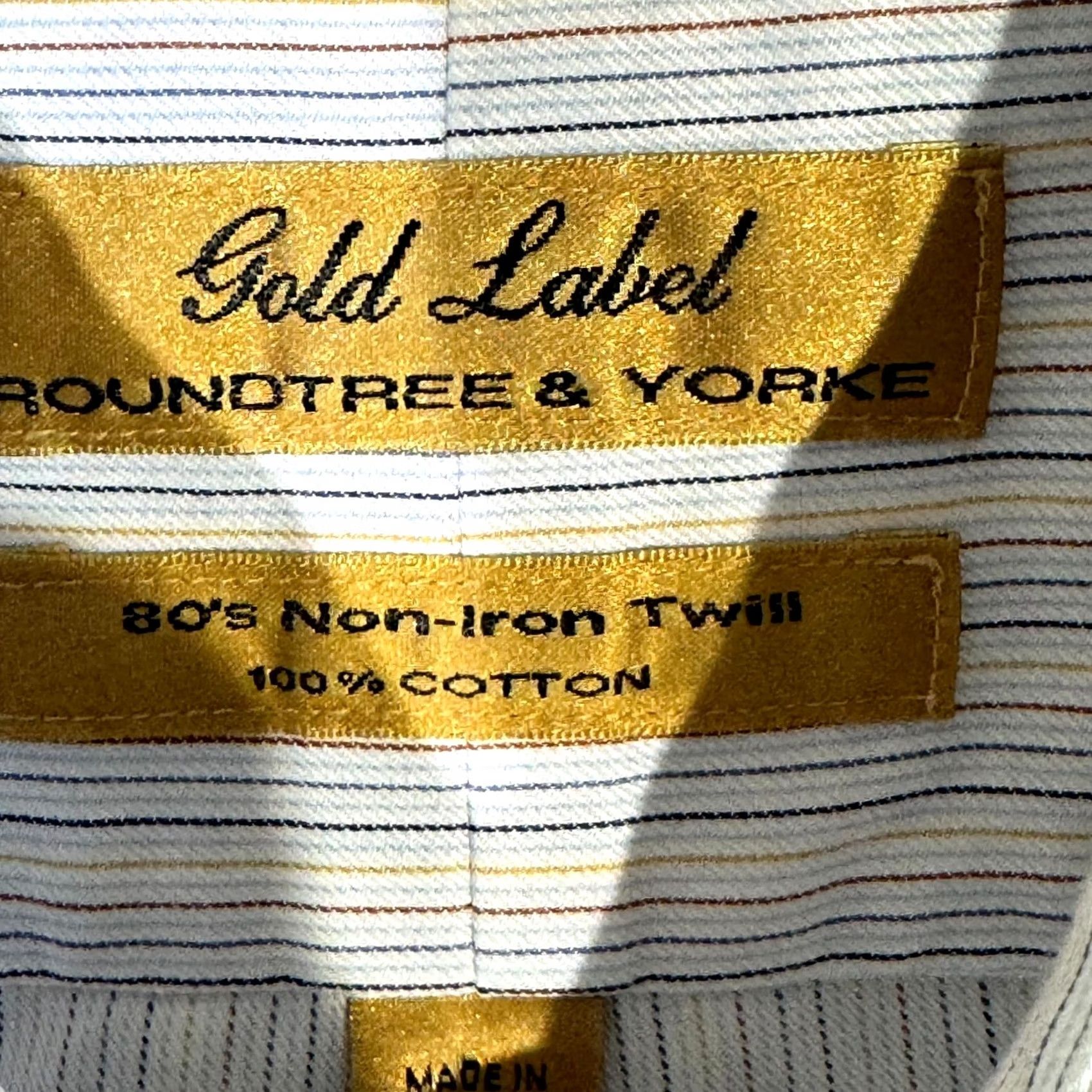 Roundtree & Yorke Gold Label Dress Shirt Mens 16/34 White Blue Striped 100% Cotton Formal Shirt Size 42R - 7 Thumbnail