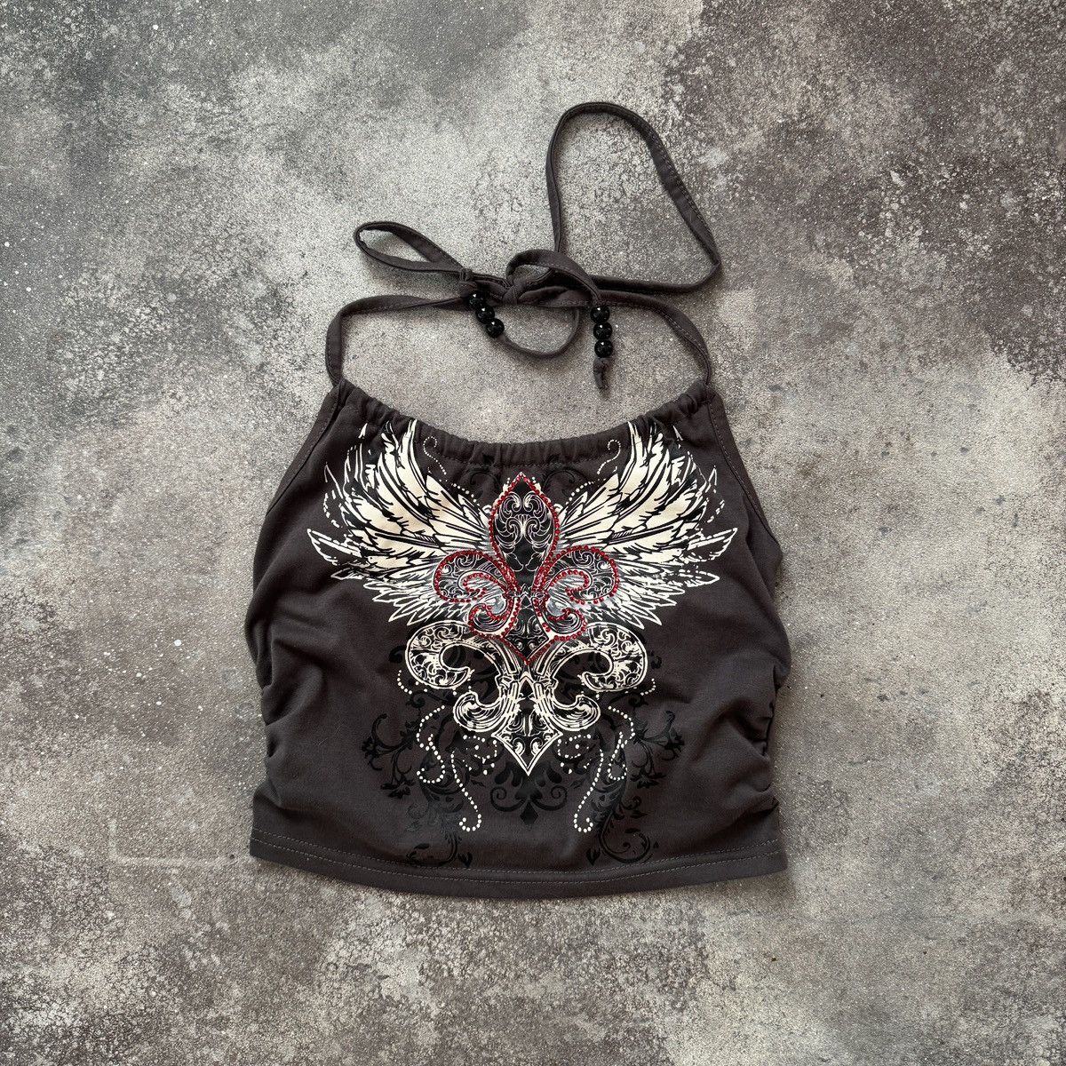 If Six Was Nine Y2K Gothic Print Super Sexy Crop Top Size S / US 4 / IT 40 - 1 Thumbnail
