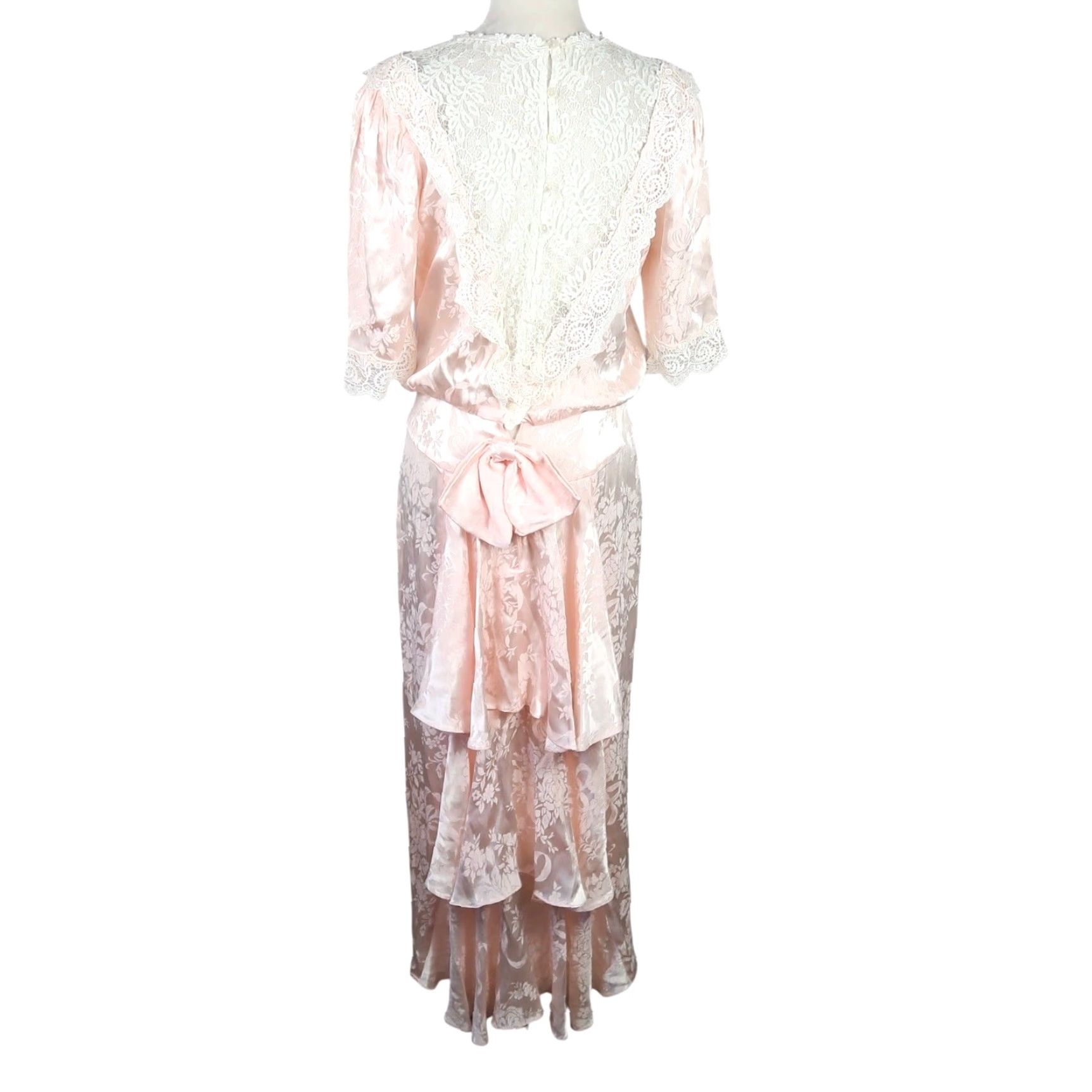Jessica McClintock VINTAGE Jessica McClintock Pink Floral Satin White Lace Long Party Dress S Women Long Maxi Ball Gown 80s Girls/ Womens Size S / US 4 / IT 40 - 5 Thumbnail