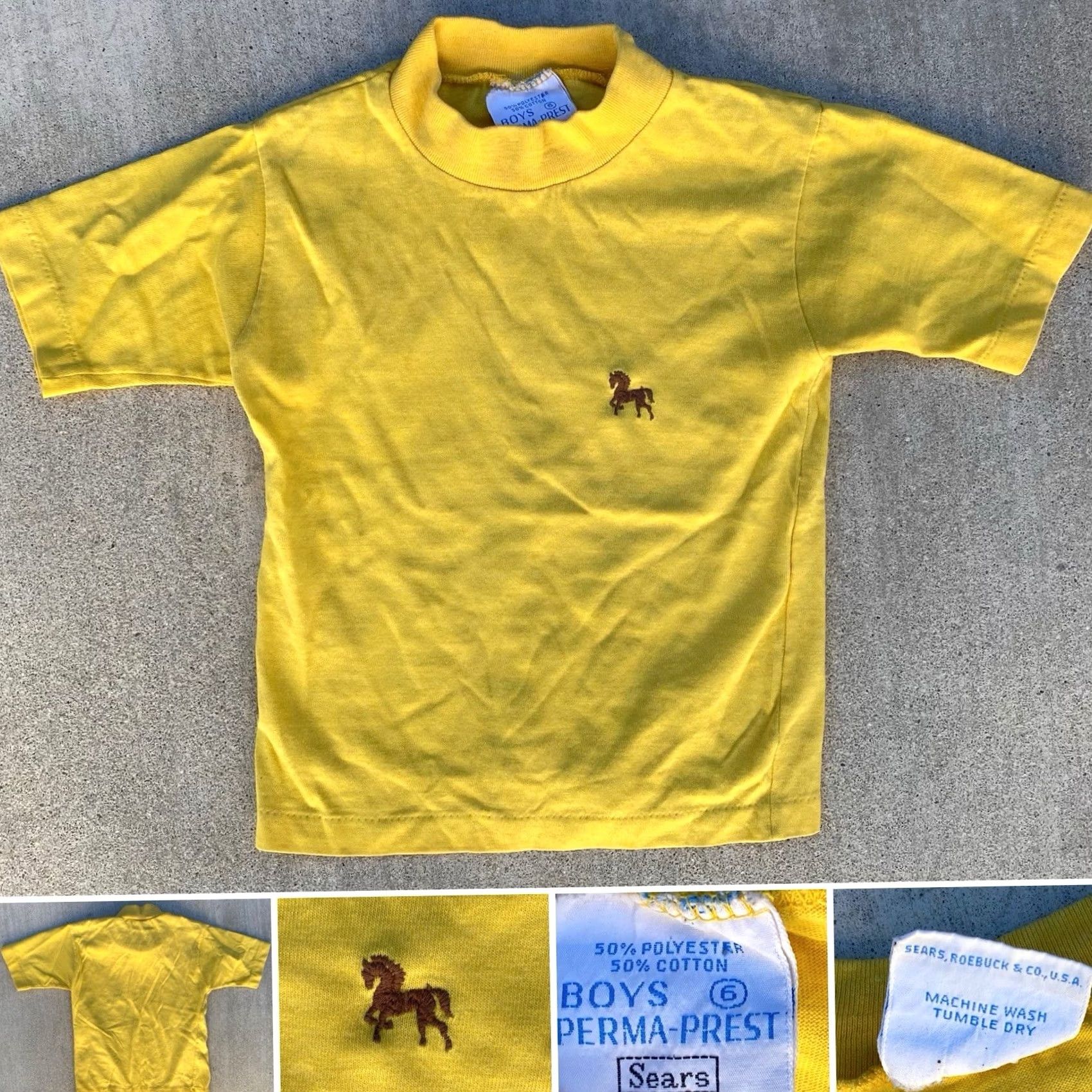 Sears VINTAGE Sears Perma-Prest Yellow T-Shirt Horse Logo Embroidery Size 6 Boys USA Made Size US S / EU 44-46 / 1 - 2 Thumbnail