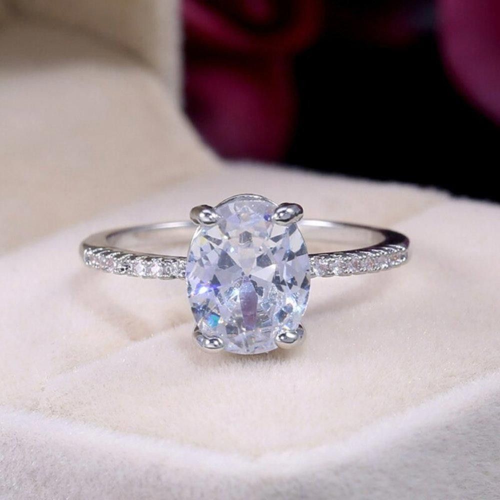 Designer Oversized 14mm Oval CZ Silver Engagement Ring - Size 5 Size ONE SIZE - 2 Thumbnail