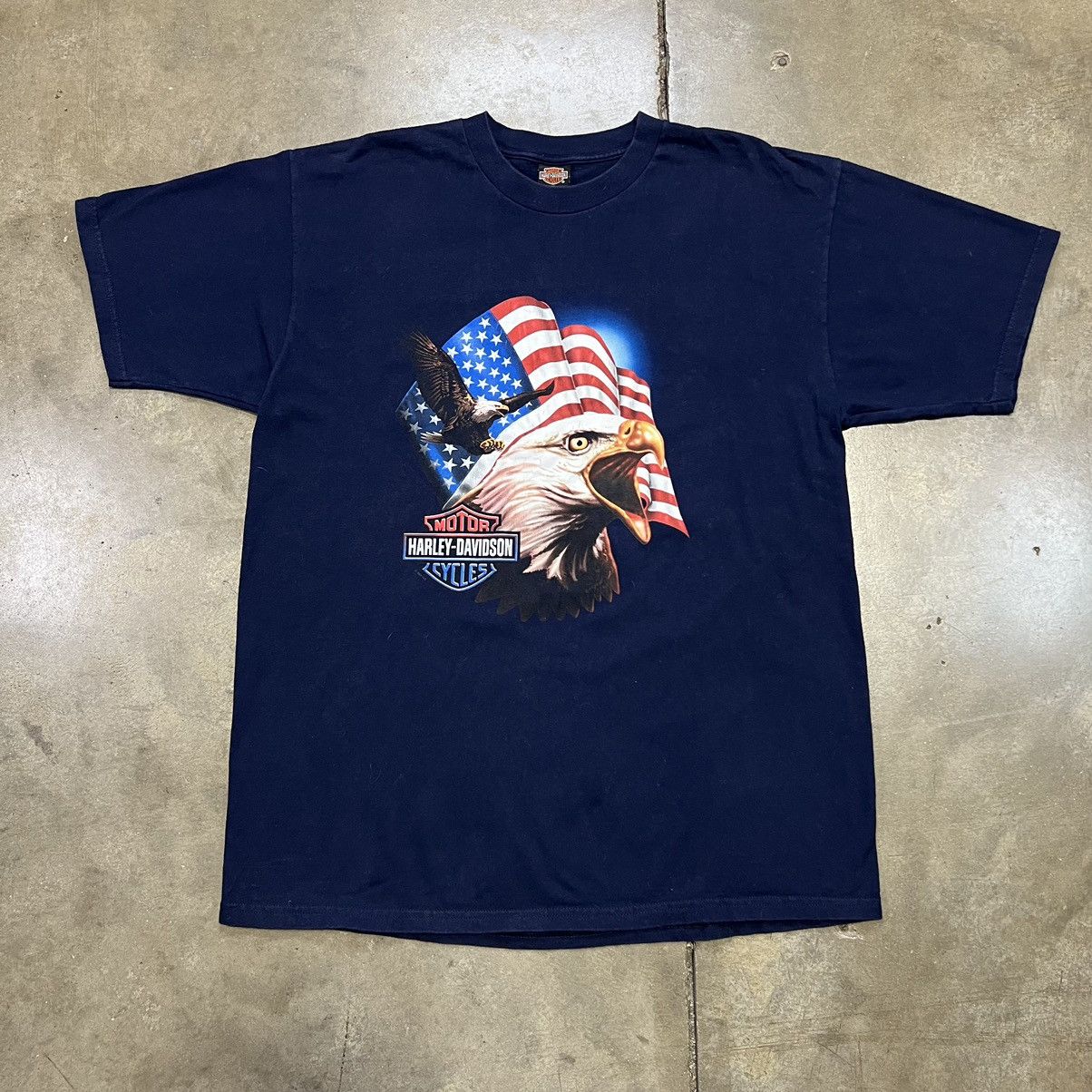 Harley Davidson × Vintage Vintage Harley Davidson Biker Tee Flame Spell Out Eagle Flag Size US XL / EU 56 / 4 - 1 Thumbnail