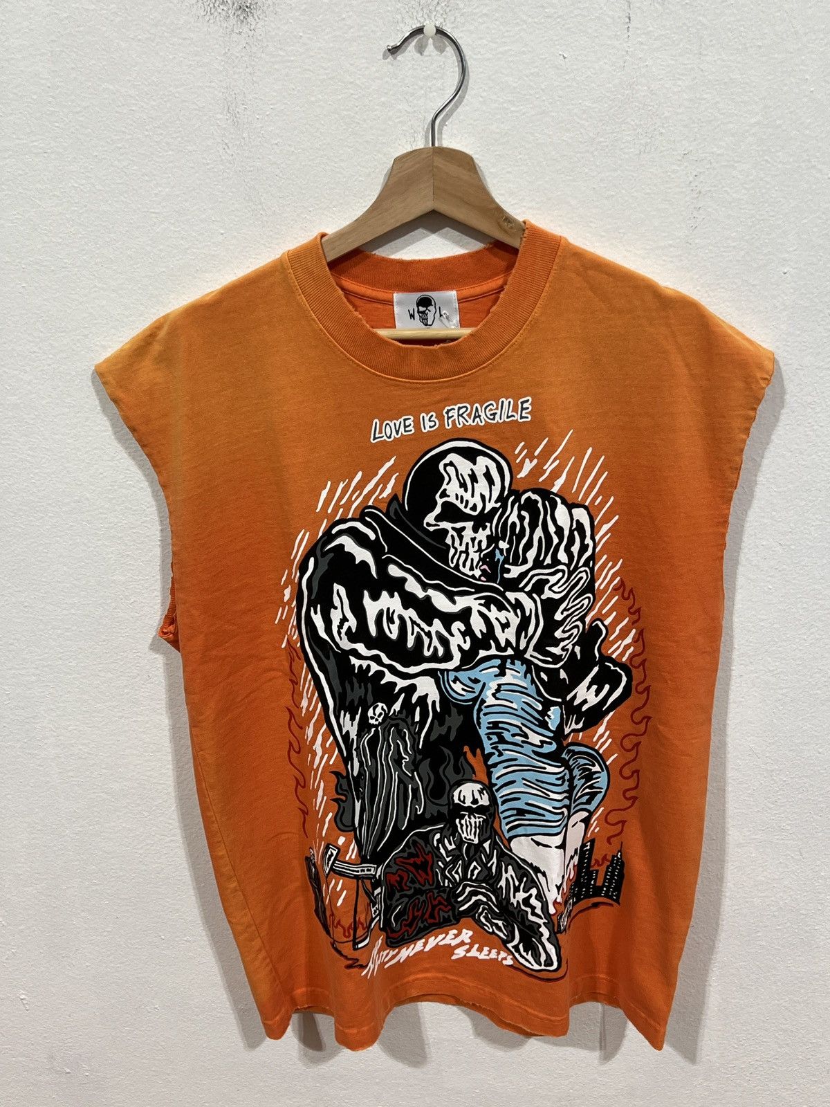 Warren Lotas Love Is Fragile Orange Cut Off Tee