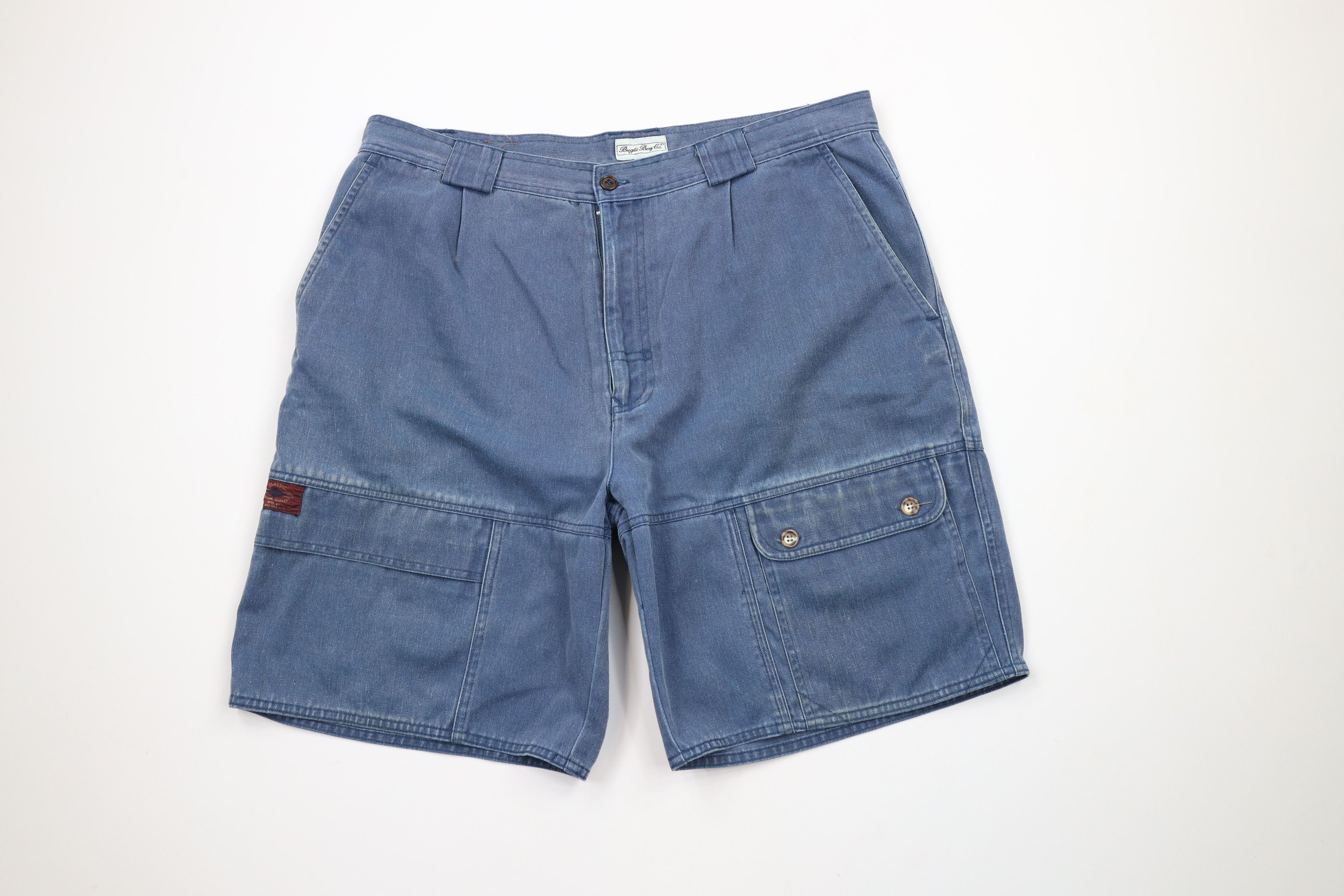 Vintage Vintage 90s Streetwear Stonewash Pleated Cargo Shorts Blue Size US 36 / EU 52 - 1 Thumbnail
