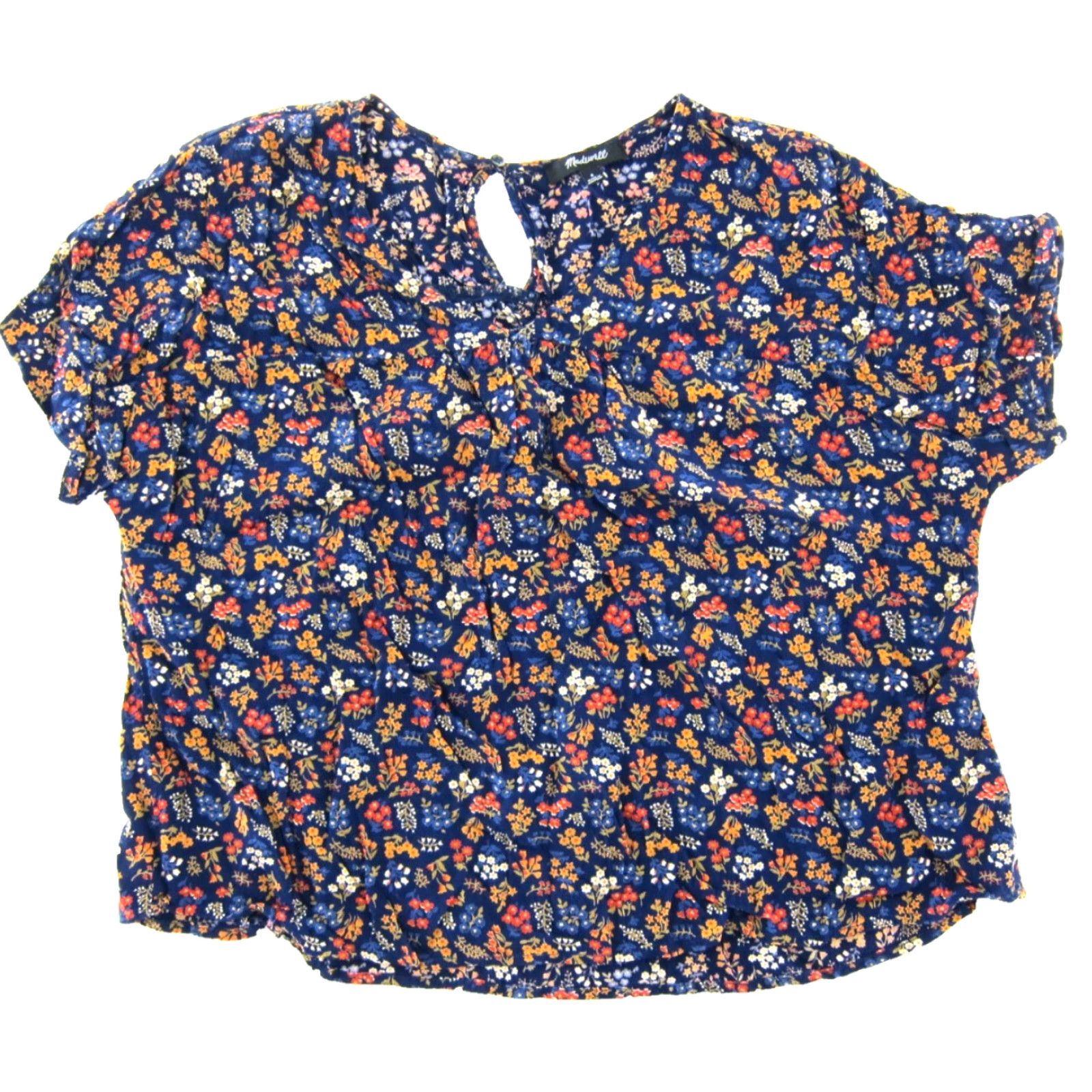 Madewell Madewell Blouse Shirt Womens Small V-Neck Short Sleeve Floral 100% Rayon Blue Orange Vintage No Size S / US 4 / IT 40 - 2 Thumbnail