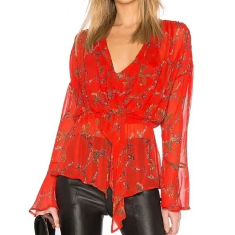Iro Iro Linette Floral Bell Sleeve Chiffon Blouse Long Sleeve Size M / US 6-8 / IT 42-44 - 13 Thumbnail