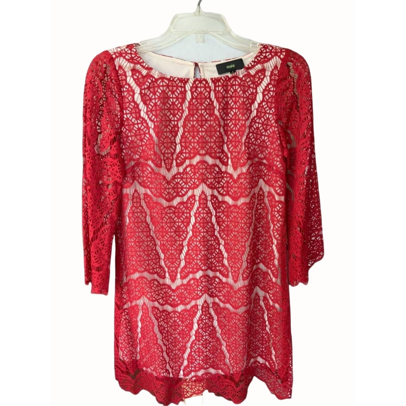 Designer Maia Designer Red Lace Scalloped Edge Shift Dress New 2 Size XS / US 0-2 / IT 36-38 - 1 Thumbnail