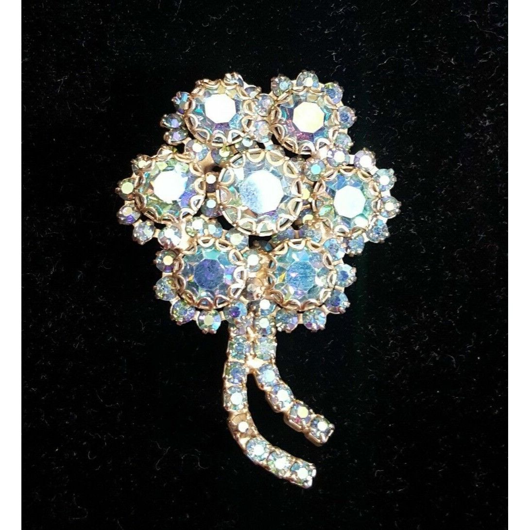 Other Weiss Signed Brooch Pin Blue Flower Bridal Bouquet Vintage 2 Size ONE SIZE - 1 Thumbnail