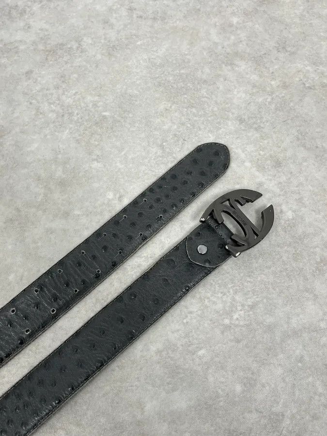 Just Cavalli 2010s Cavalli Grey Ostrich Effect Leather Belt Size ONE SIZE - 3 Thumbnail