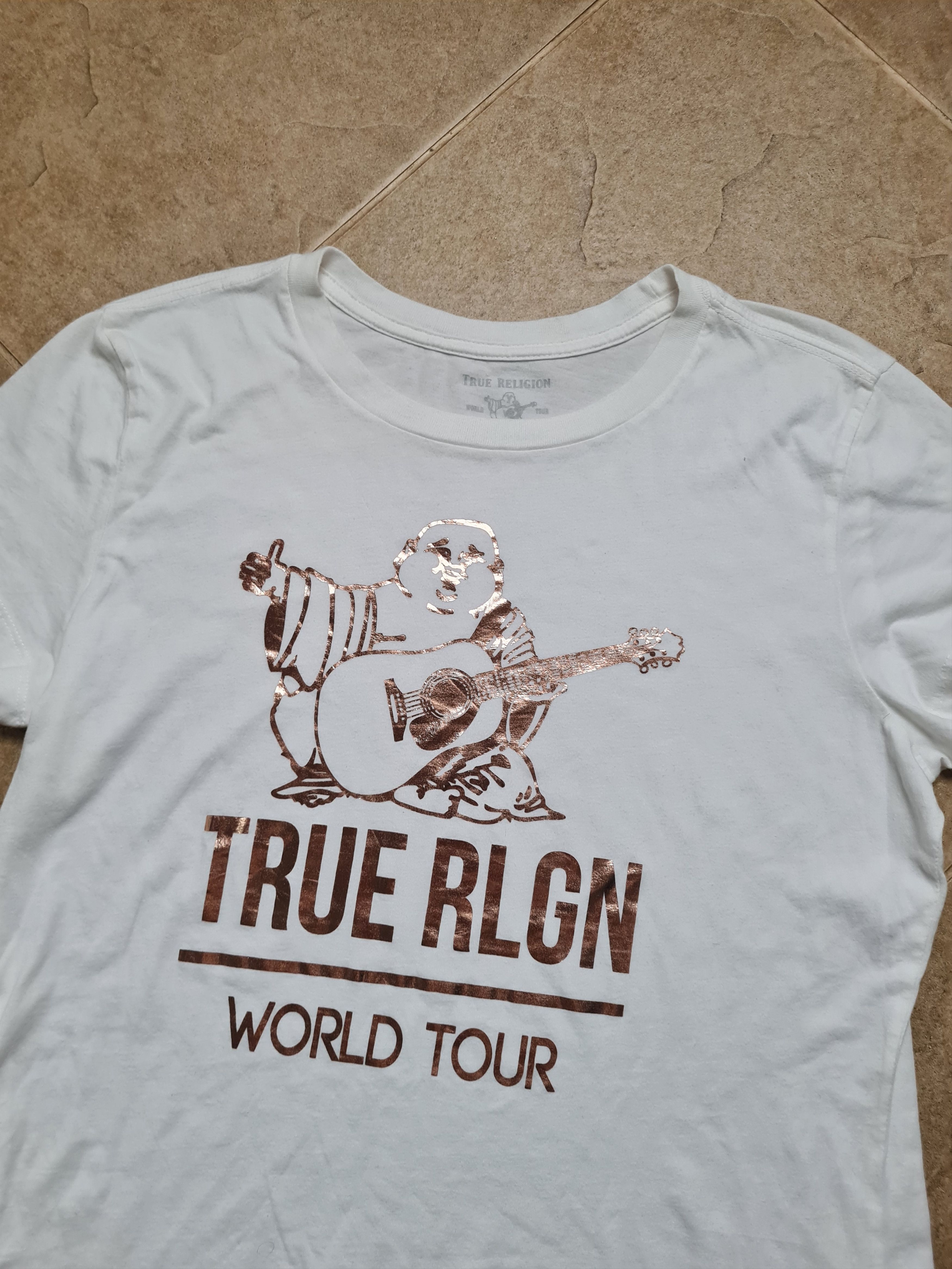 True Religion Womens True Religion White Cotton T-Shirt Crew Neck Logo Size L / US 10 / IT 46 - 2 Thumbnail