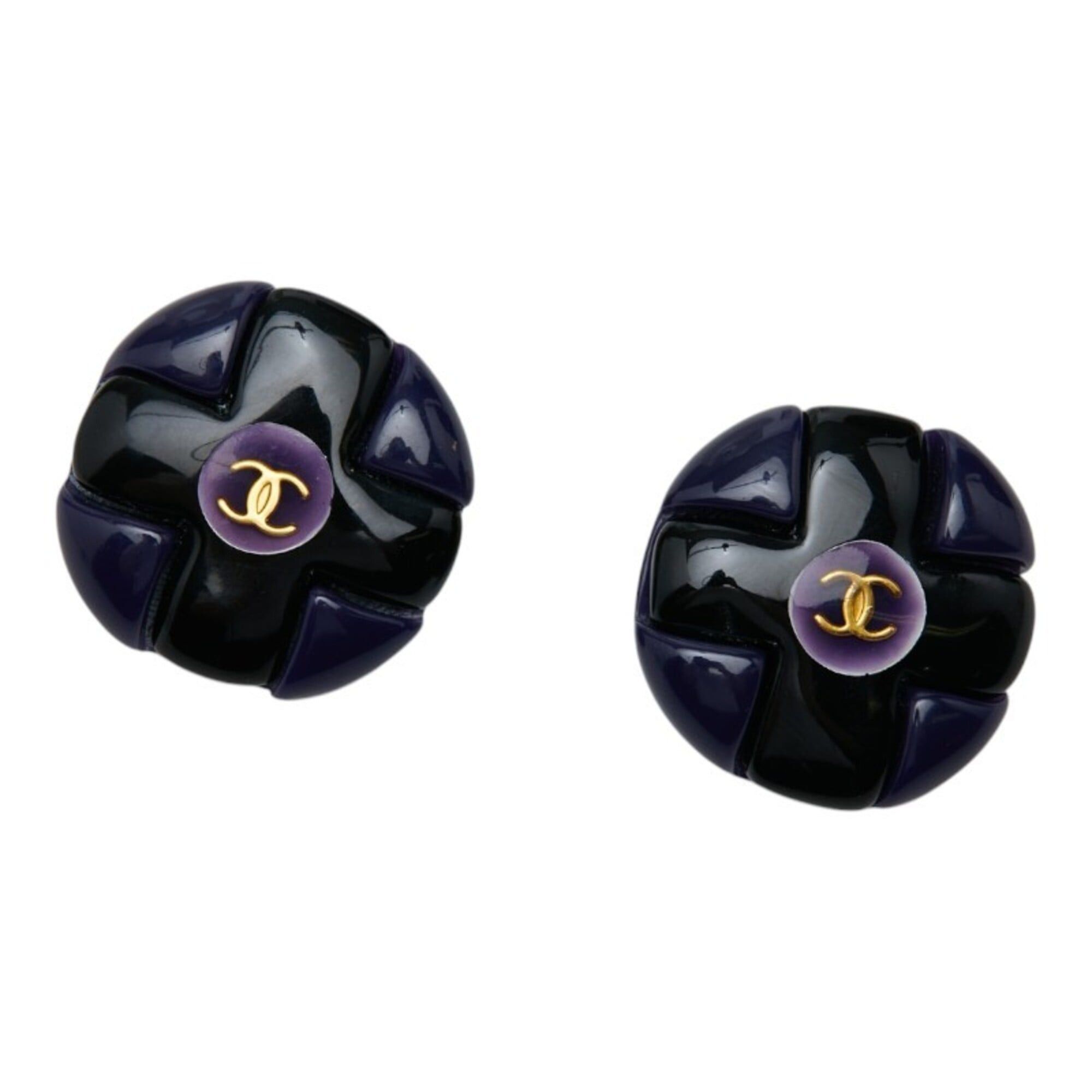 Chanel Chanel Vintage Coco Mark Earrings, Black, Gold, Navy Plated Plastic, Women's CHANEL Size ONE SIZE - 1 Thumbnail