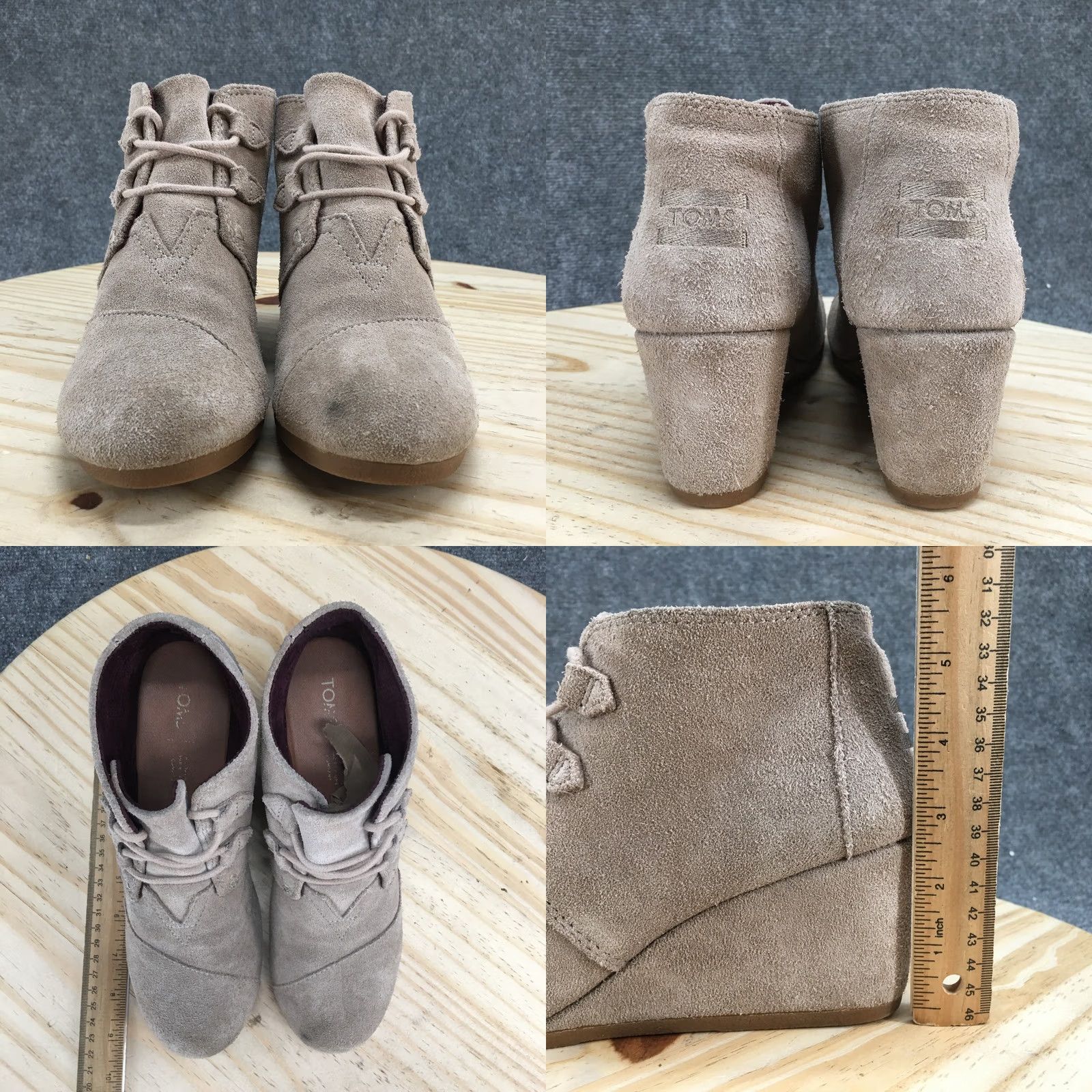 Toms TOMS Kala Boots Womens 9 Casual Dessert Wedge Ankle Bootie Taupe Suede Lace Up Boots Size US 9 / IT 39 - 8 Thumbnail