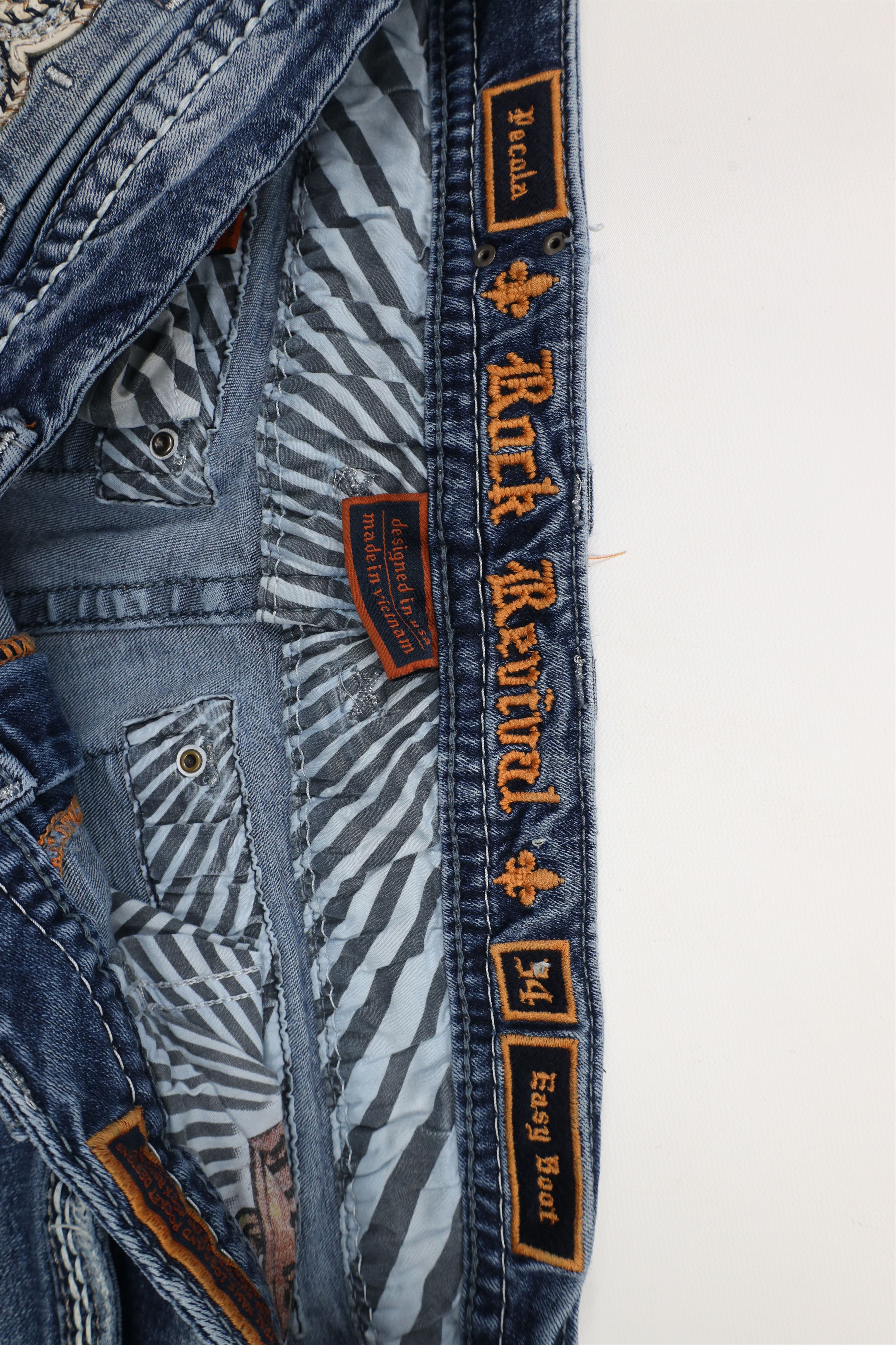 Rock Revival × Vintage Rock Revival Jeweled Pecola Easy Boot Flared Denim Jeans Size 34" / US 12 / IT 48 - 9 Thumbnail