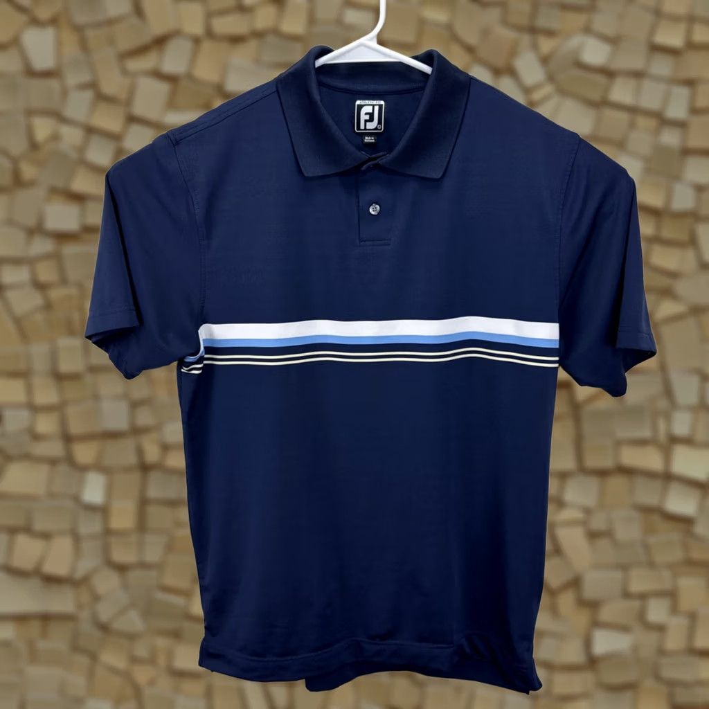 Footjoy FootJoy Golf Polo Short Sleeve Shirt Men Large Blue Knit Embroidered Logo Striped Regular Fit Button-Up VINTAGE: No Size US L / EU 52-54 / 3 - 1 Thumbnail
