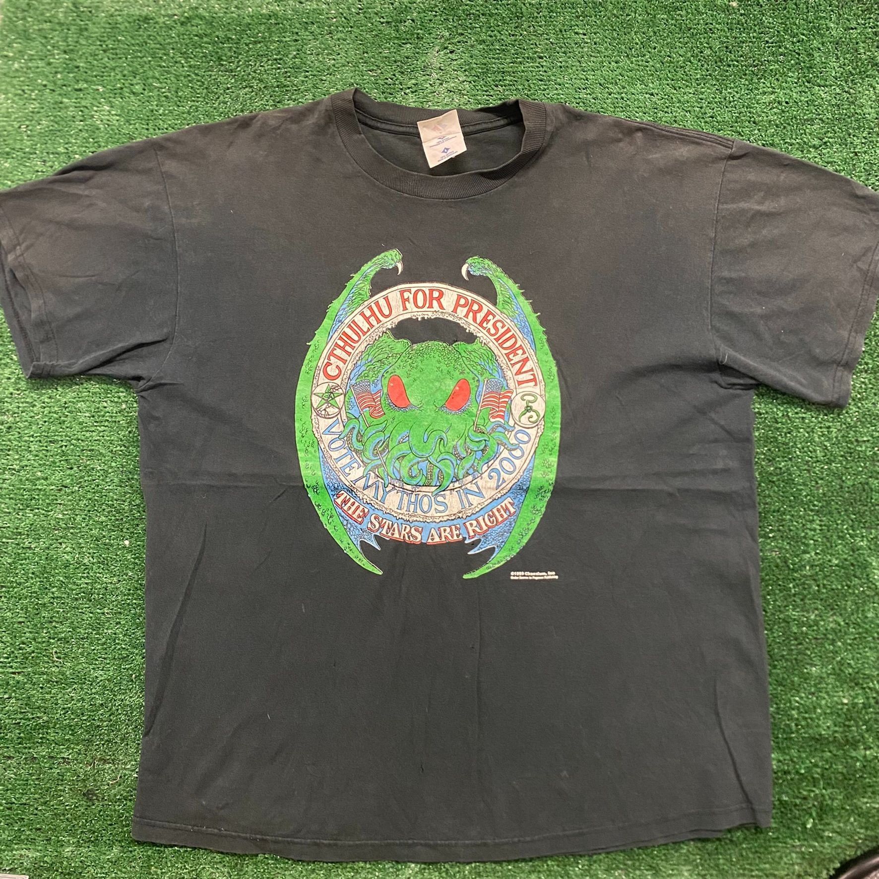 Jerzees Vintage 90s Cthulhu For President Sun Faded Goth Punk Tee Size US XL / EU 56 / 4 - 1 Thumbnail