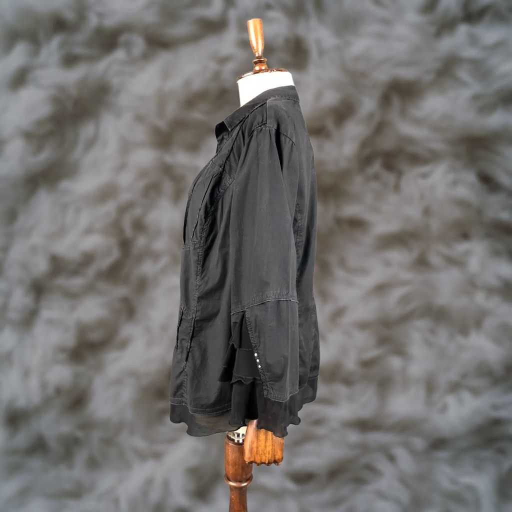 Vintage Bottega Blouse Shirt Cotton Women's L Black Bell Sleeve Collared Button Knit Ruffle Vintage No Size ONE SIZE - 1 Thumbnail