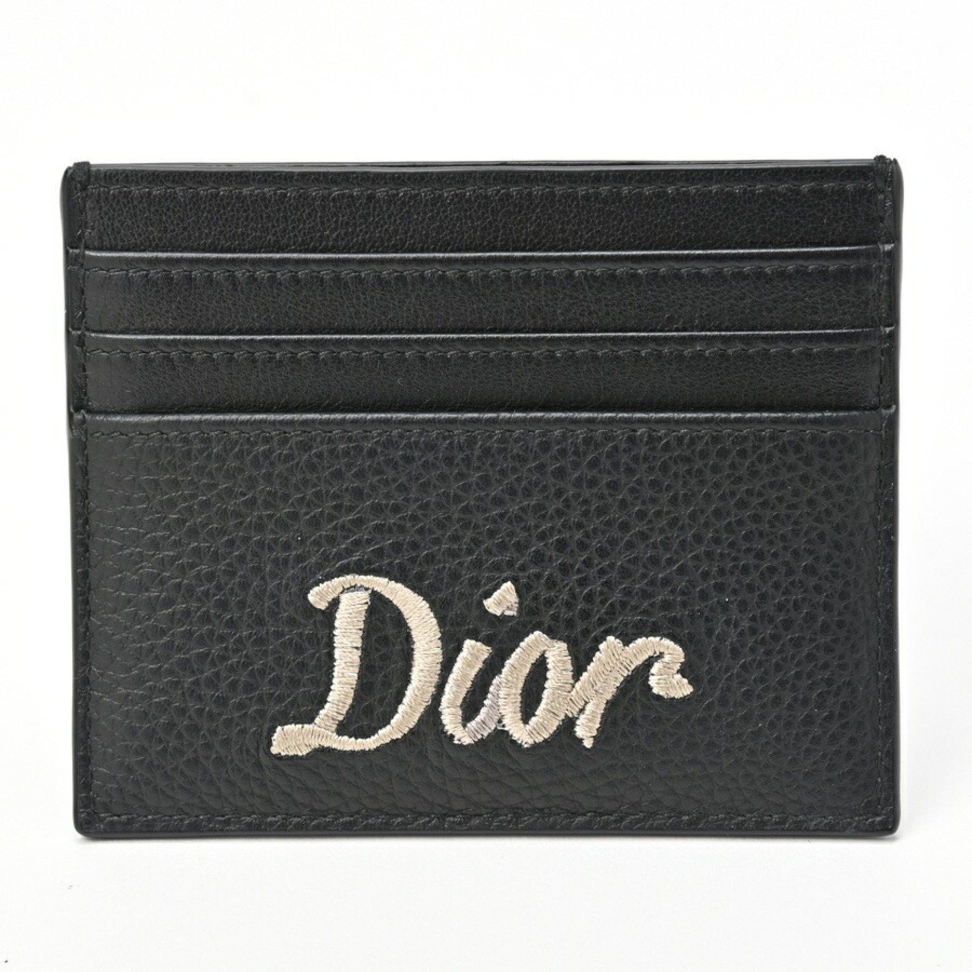 image of Christian Dior Dior Card Holder Case 2Esch135Rib Leather Black S-155273, Women's
