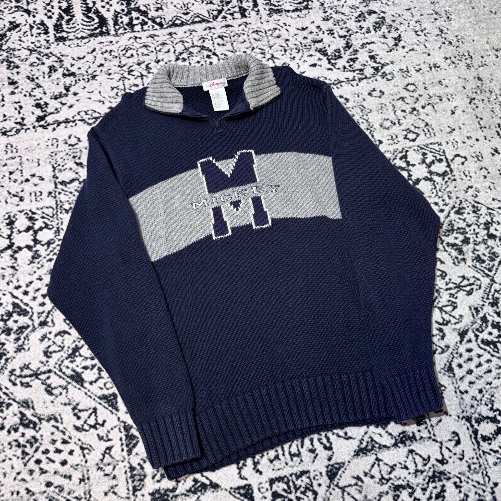 Disney × Vintage Vintage Disney Navy Cotton Halfzip Sweater Size L Y2K 90s Size US L / EU 52-54 / 3 - 3 Thumbnail