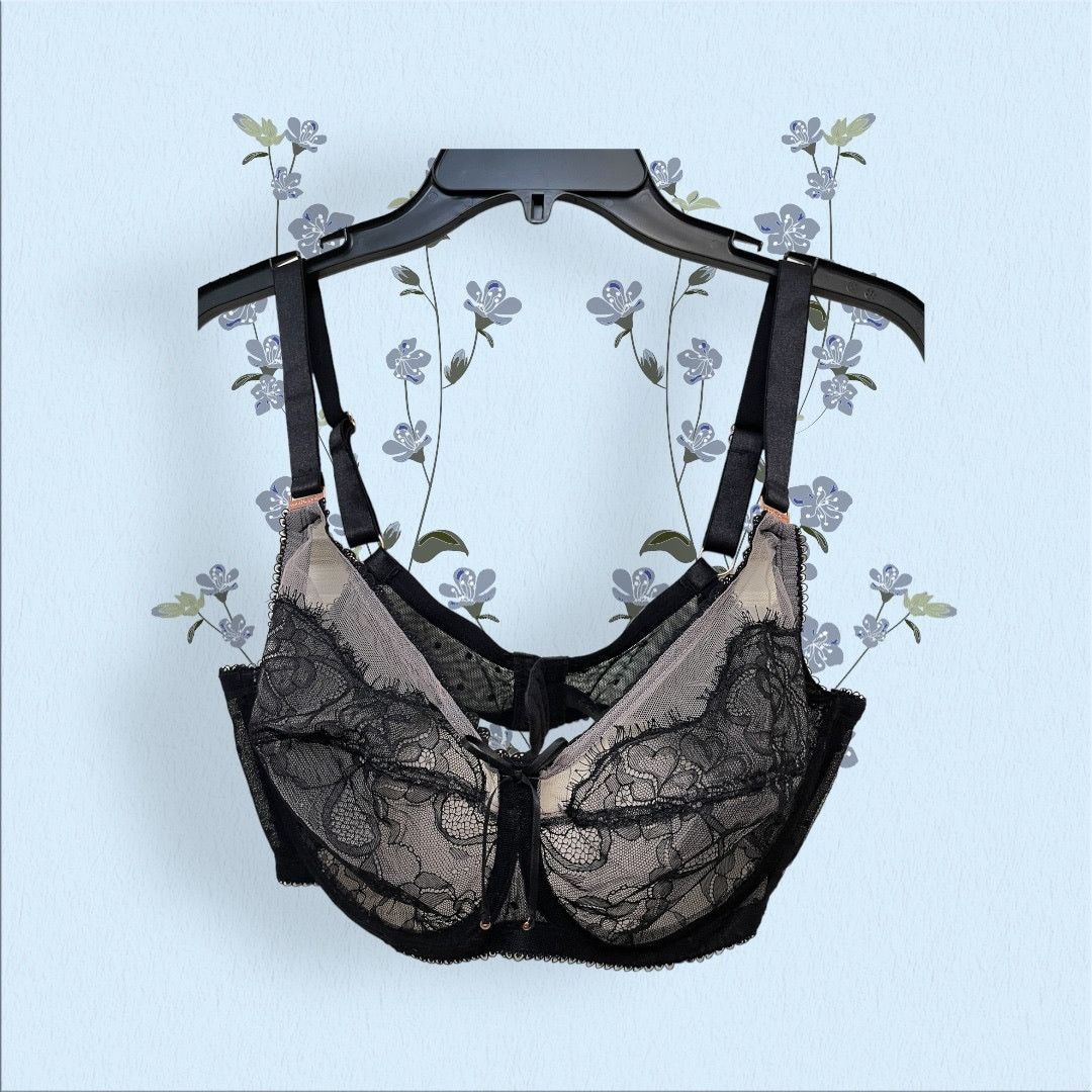 Unknown London New Smart and Sexy Black Beige Bra Lacy Signature Lace 40D Size ONE SIZE - 1 Thumbnail