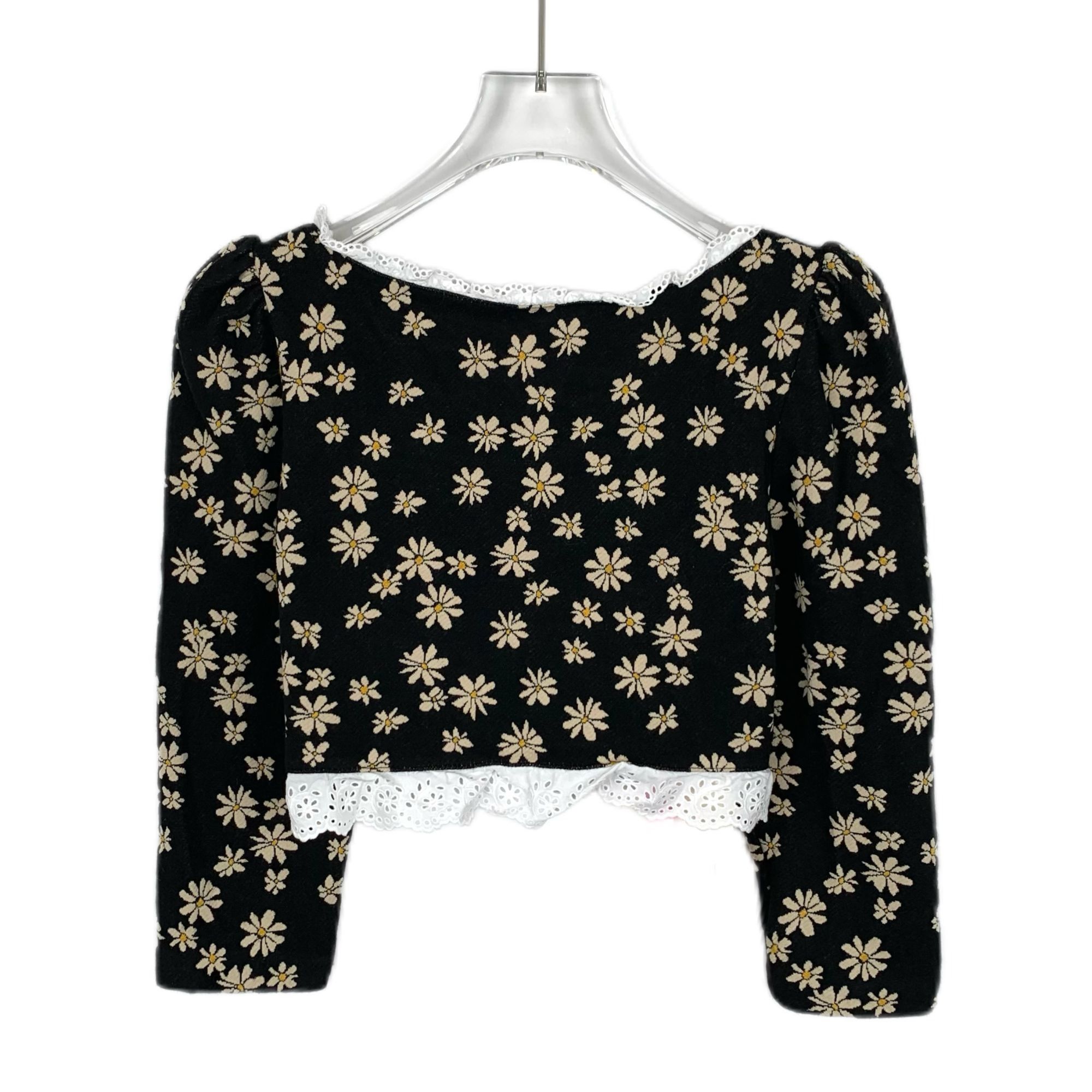 Miu Miu Miu Miu Black Daisy Crochet Lace Trim Long Sleeve Top (Size Size XS / US 0-2 / IT 36-38 - 8 Thumbnail