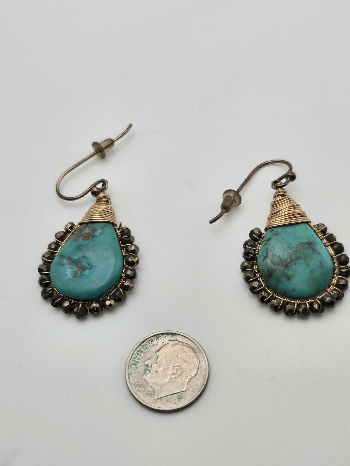 Studio D'Artisan Gold-Filled Turquoise Teardrop Artisan Wire Earrings Size ONE SIZE - 1 Thumbnail
