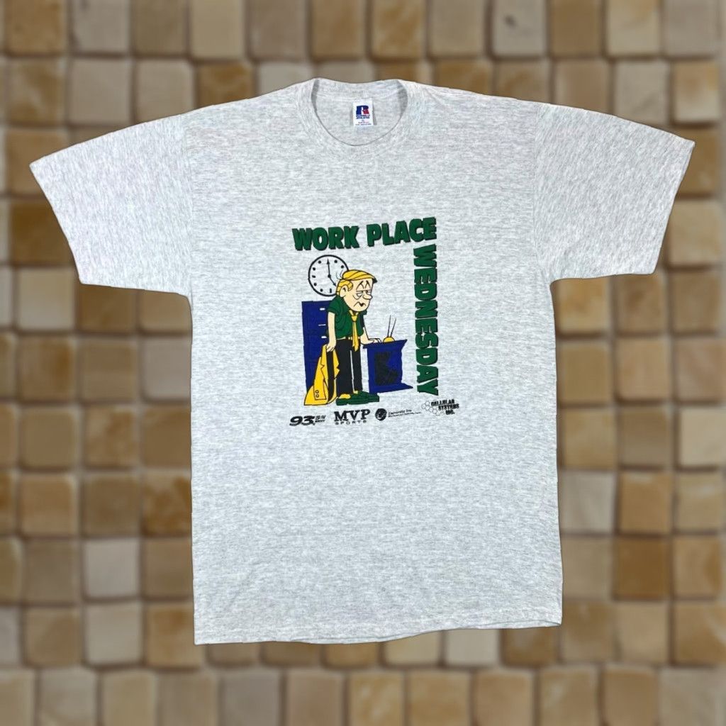 Russell Athletic VINTAGE Russell Athletic WORK PLACE WEDNESDAY Made In USA Graphic T-Shirt XL Mens Grey USA Cartoon Print Shirt Size US XL / EU 56 / 4 - 1 Thumbnail