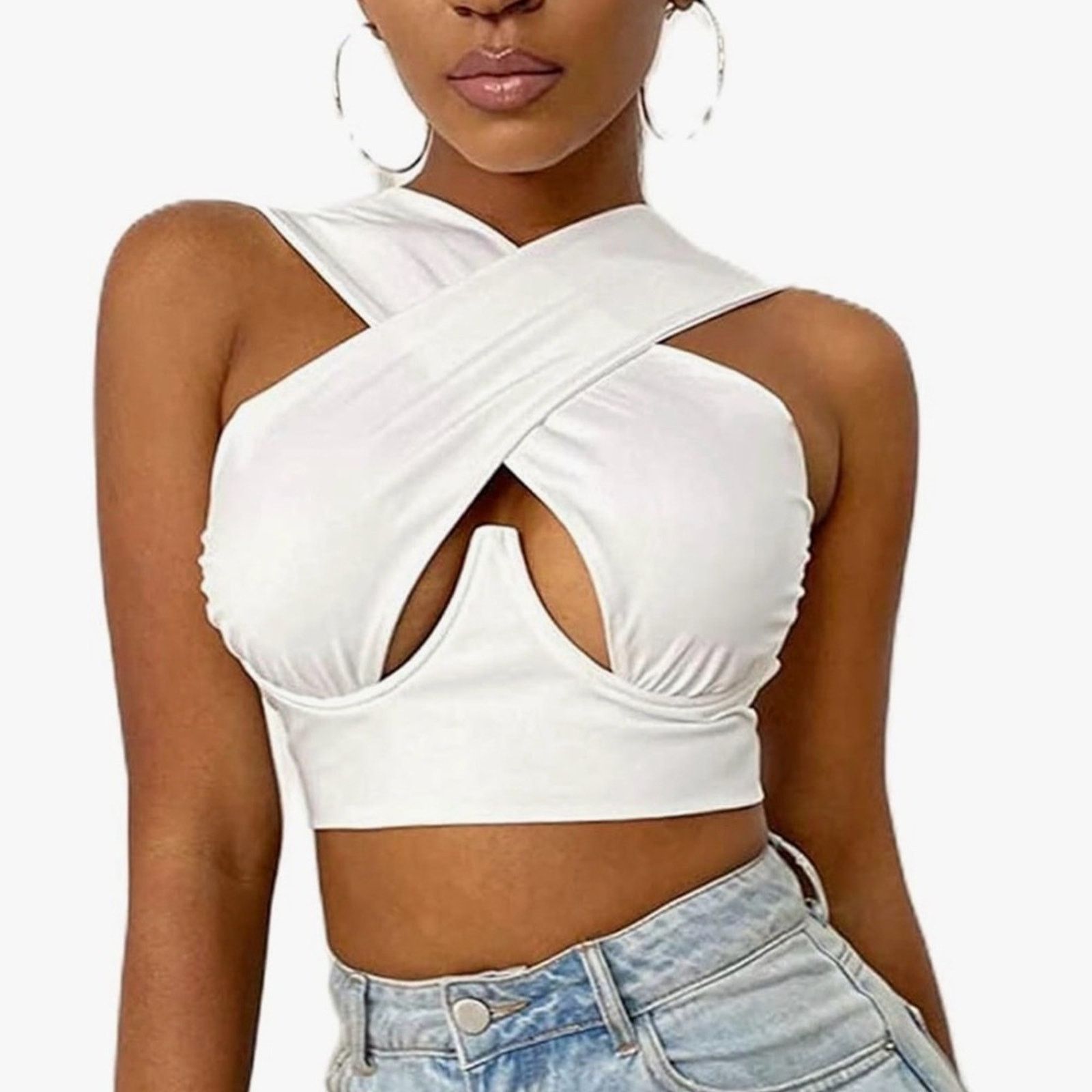 Other New Y2K White Cross-Front Crop Top size S Size S / US 4 / IT 40 - 1 Thumbnail