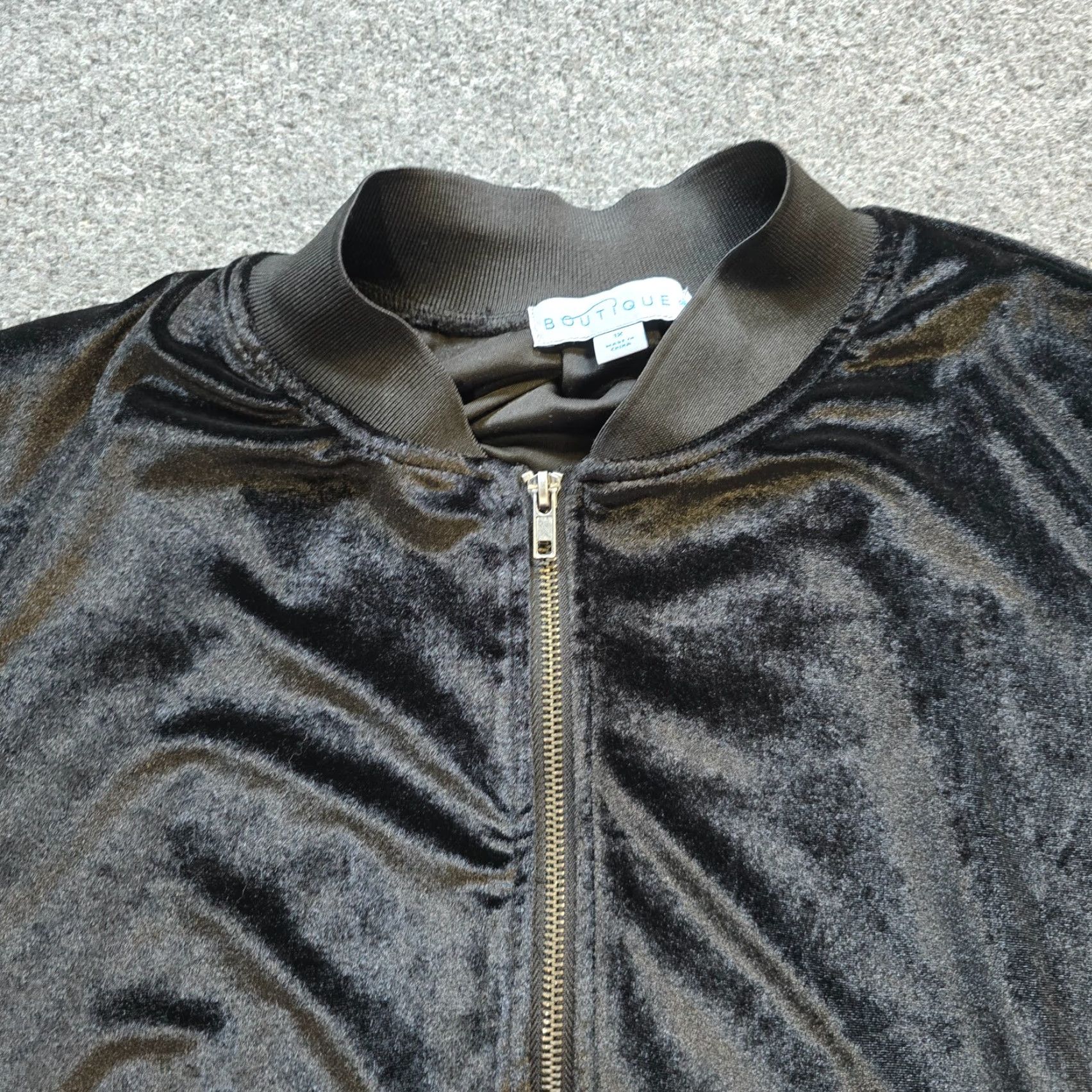 Velour VINTAGE Boutique Jacket Womens 1X Black Velour Full Zip Pockets Casual Capsule Size XL / US 12-14 / IT 48-50 - 2 Thumbnail