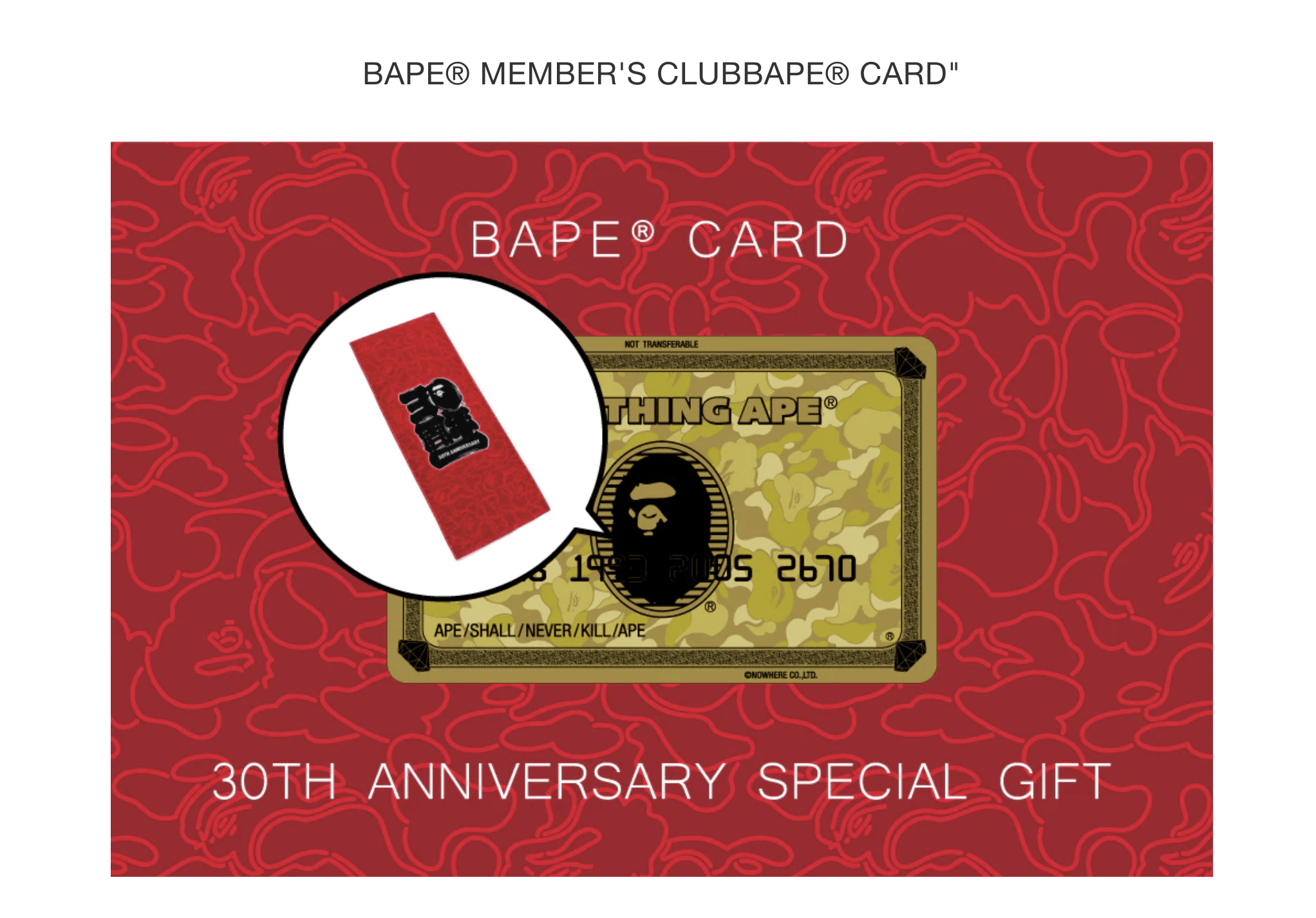 Bape BAPE CARD MEMBERS EXCLUSIVE 30TH ANNIVERSARY TOWEL Size ONE SIZE - 7 Thumbnail