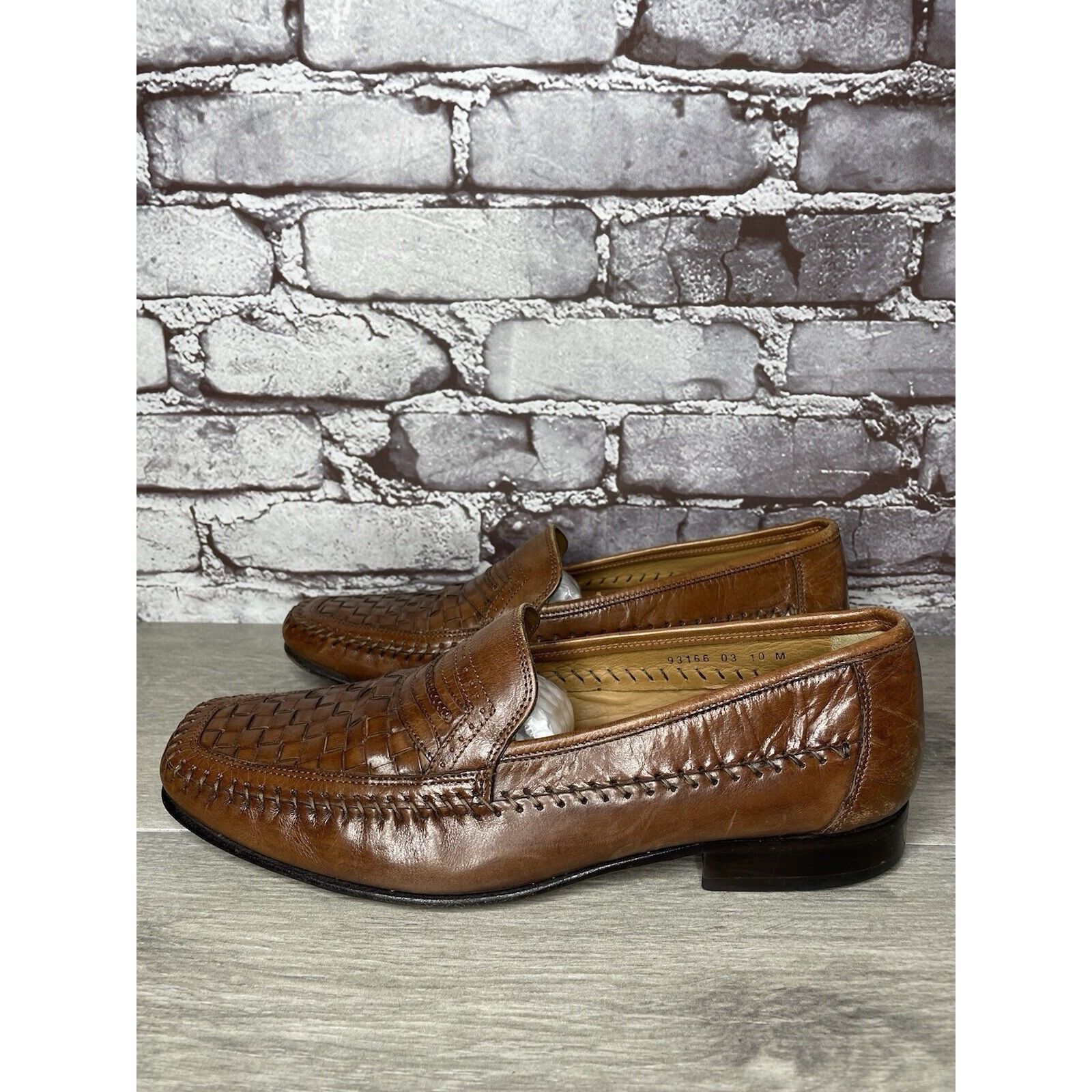 Other Brass Boot Brown Leather Basket Weave Loafers Dress Shoes Me Size US 10 / EU 43 - 14 Thumbnail