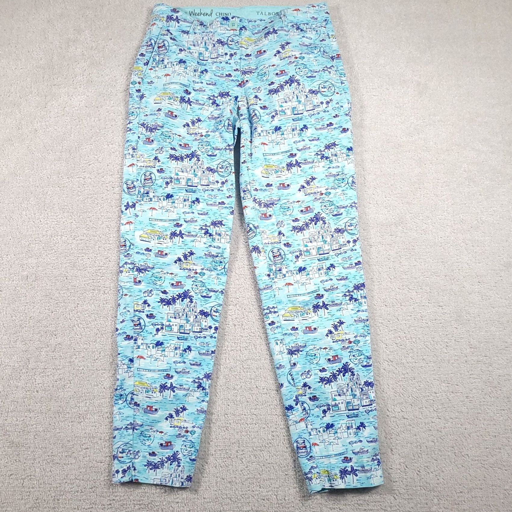 Talbots VINTAGE? No. Talbots The Weekend Chino Pants Womens 2 Blue Scenic Print Stretch Casual Beach Size 26" / US 2 / IT 38 - 2 Thumbnail