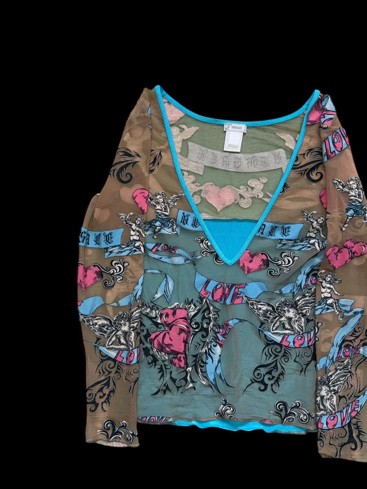 Versace Vintage Versace Sheer Mesh Top Blouse Tattoo Angels Print Size M / US 6-8 / IT 42-44 - 3 Thumbnail