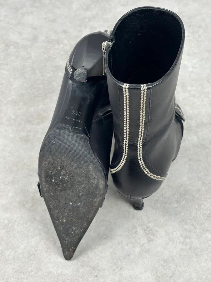 Dior FW2004 Dior Pointy D Black Leather Buckle Ankle Boots Heels by Galliano Size US 8.5 / IT 38.5 - 12 Thumbnail