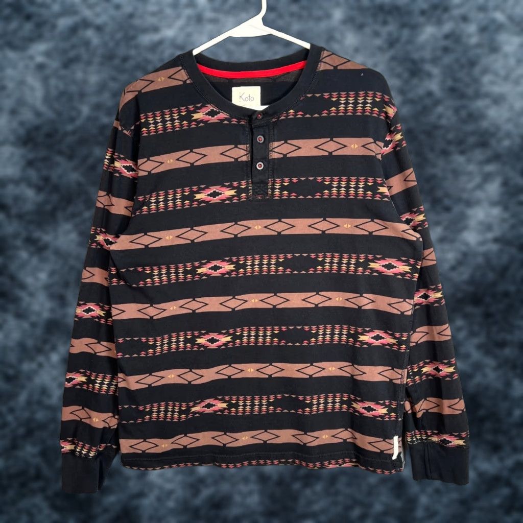 Vintage Koto Shirt Women M Black Brown Aztec Long Sleeve Henley Button-Up Casual Aztec Womens M Black Cotton Vintage No Size M / US 6-8 / IT 42-44 - 1 Thumbnail