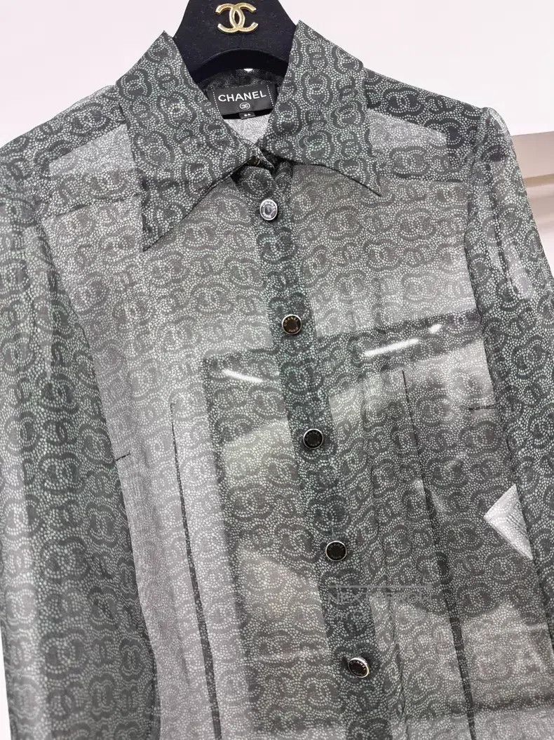 Chanel Chanel Dark green full logo silk shirt Size XXS / US 00 / IT 34 - 2 Thumbnail
