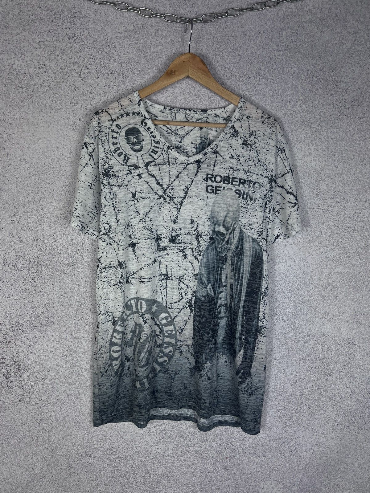 Designer Vintage Roberto Geissini American Skull T-Shirt Cowboy Tee Size US XL / EU 56 / 4 - 1 Thumbnail