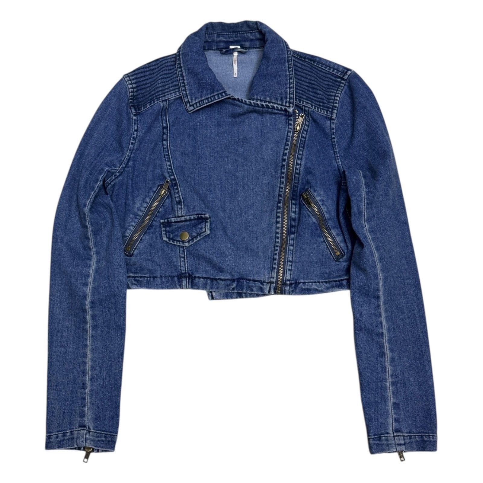 Free People FREE PEOPLE Designer CROPPED Denim Blue Jean Jacket Small Size S / US 4 / IT 40 - 1 Thumbnail