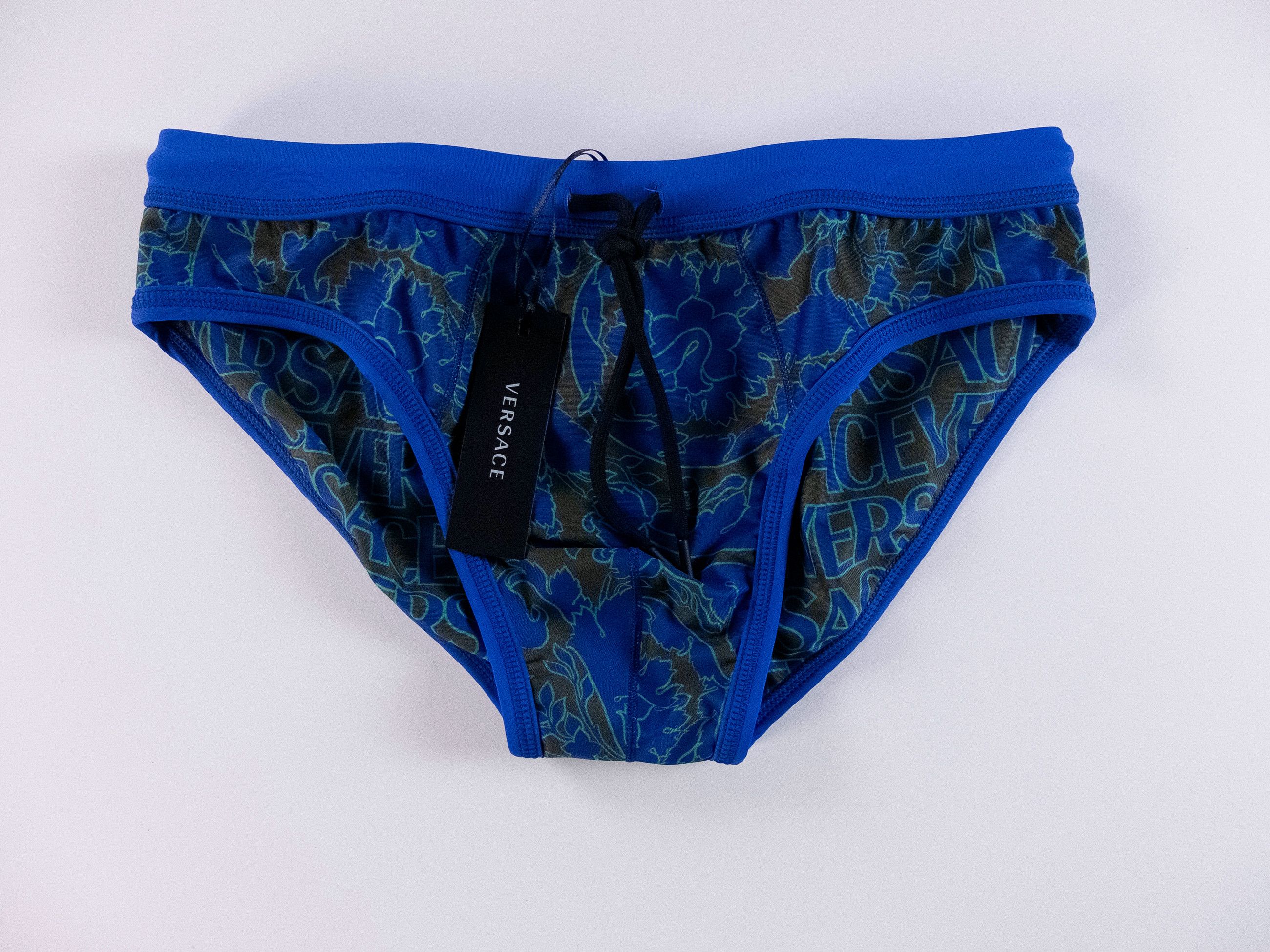Versace VERSACE blue floral & logo print swim briefs 4 Medium trunks Size US 32 / EU 48 - 1 Thumbnail