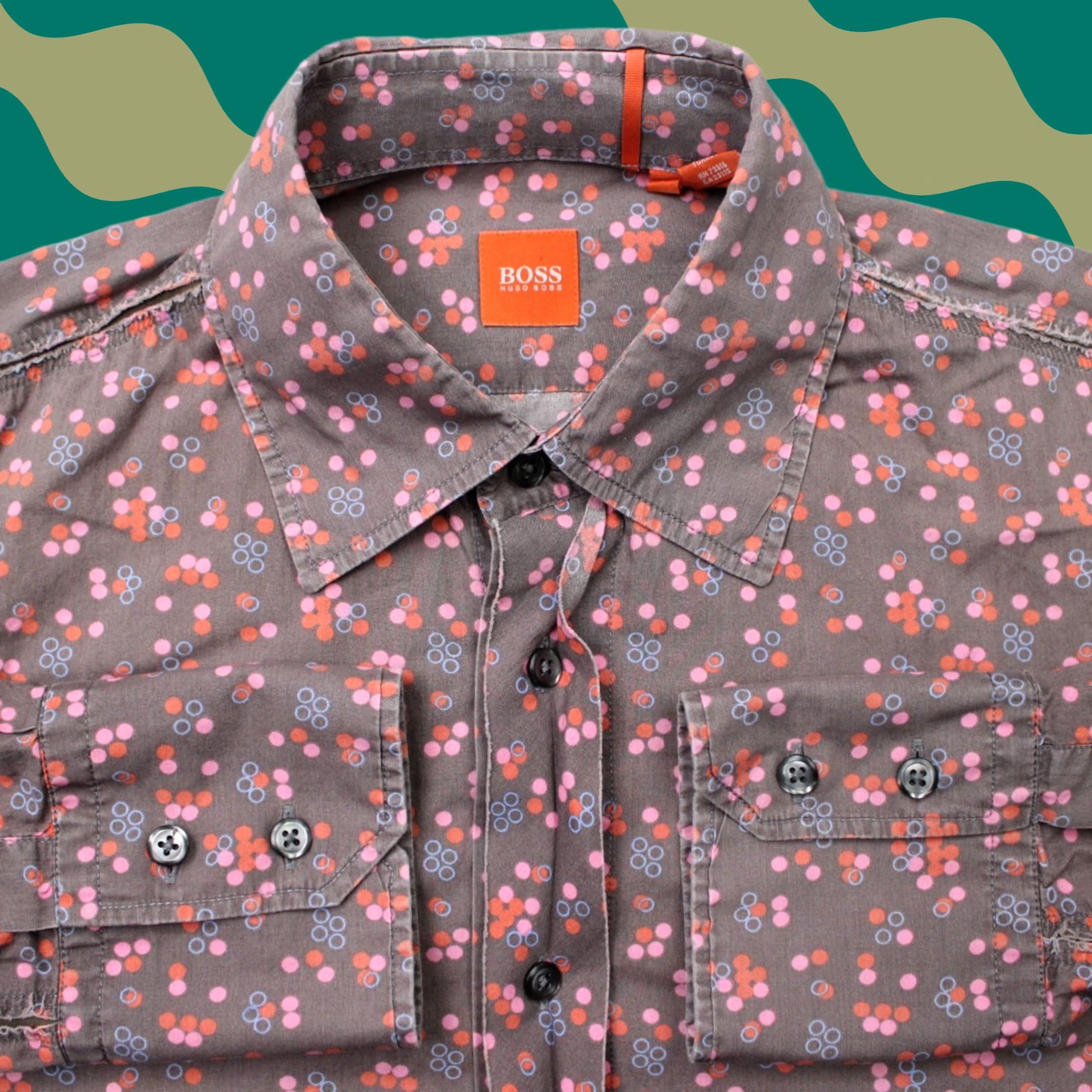 Hugo Boss HUGO BOSS Shirt Mens L Brown Pink Geometric Cotton Long Sleeve Size US L / EU 52-54 / 3 - 1 Thumbnail