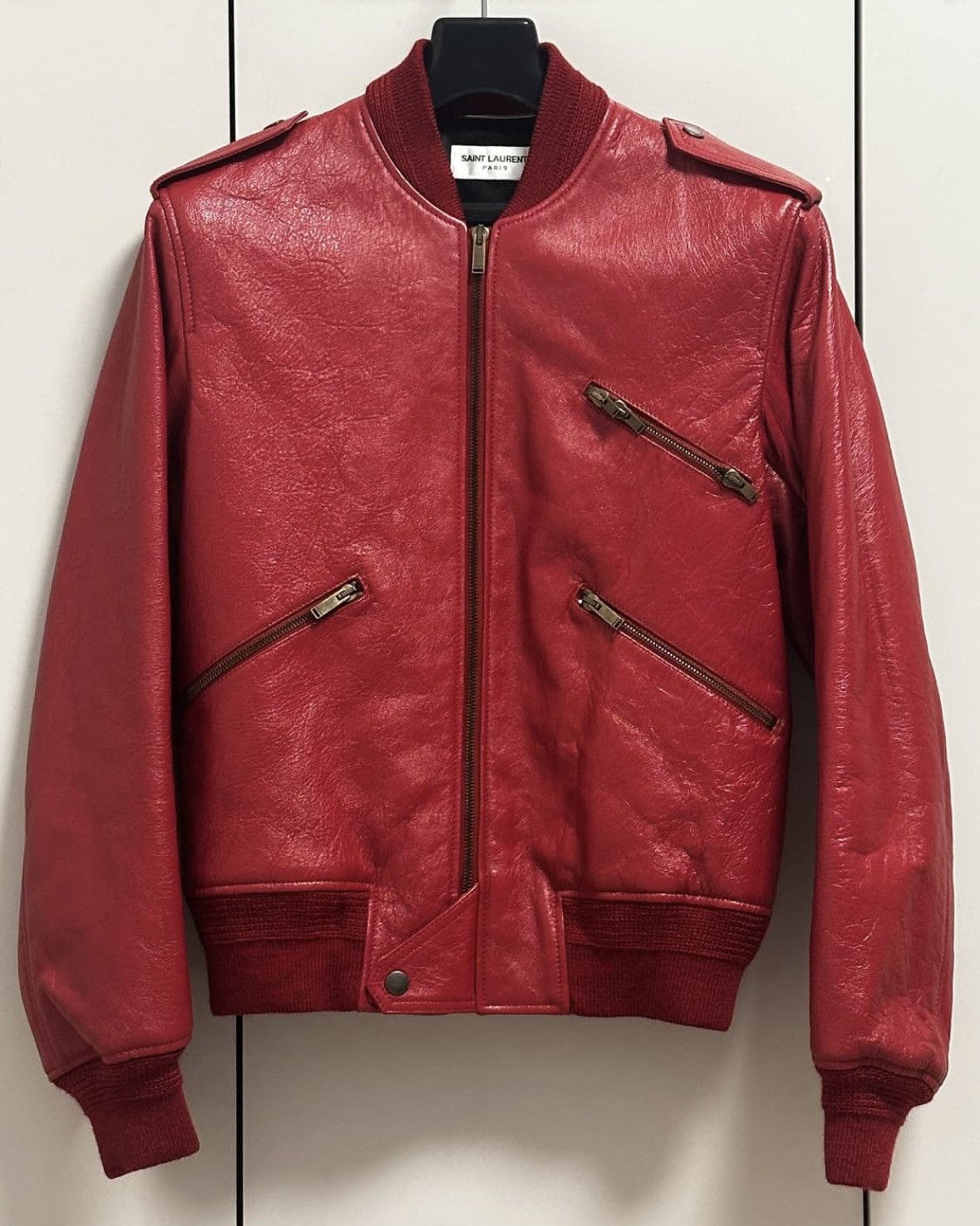 Saint Laurent Paris Saint Laurent Lambskin Leather Bomber Jacket Red Size US S / EU 44-46 / 1 - 1 Thumbnail